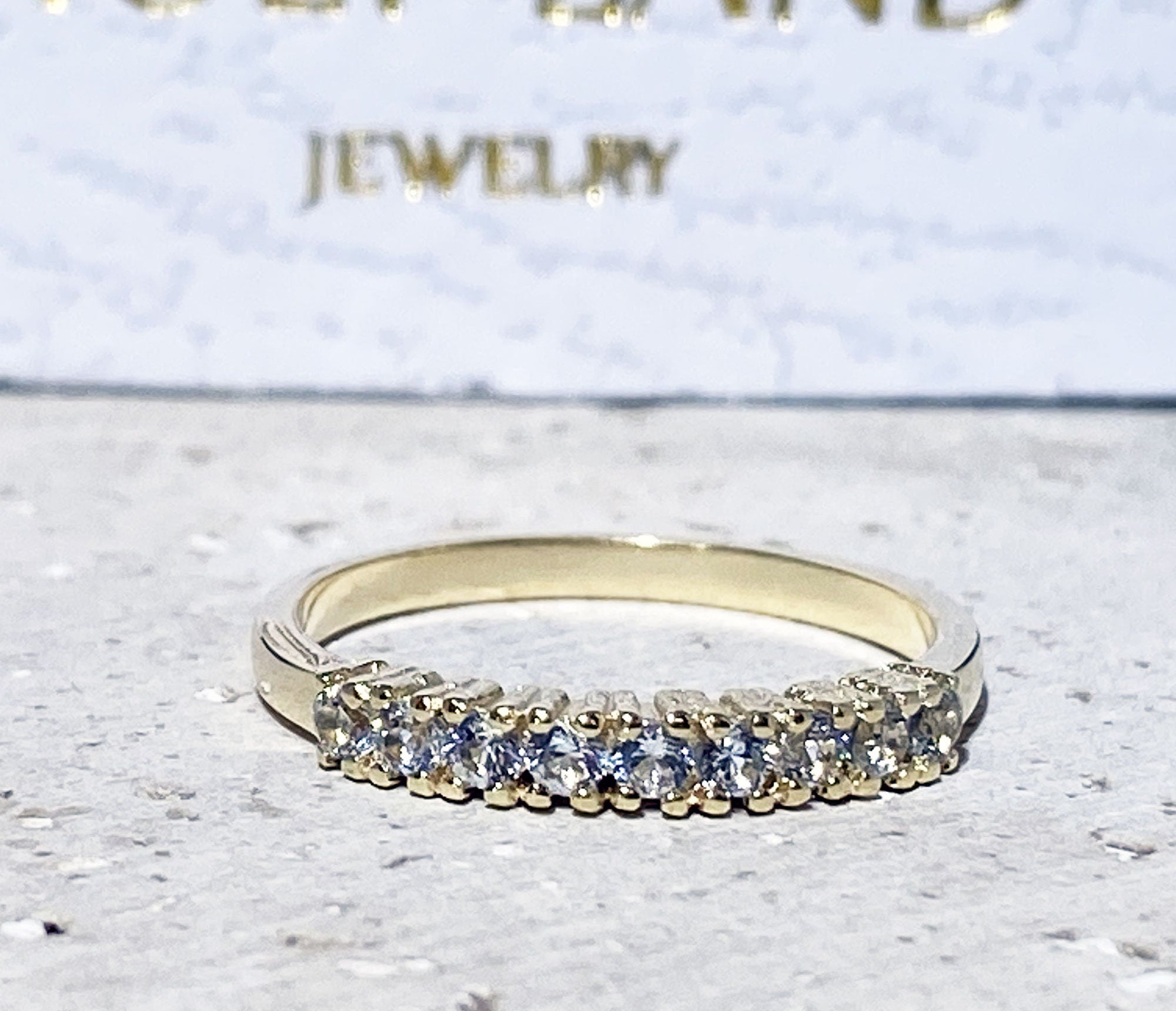 Round Aquamarine Nine Stone Stacking Half Eternity Simple Ring - H.L.Jewelry