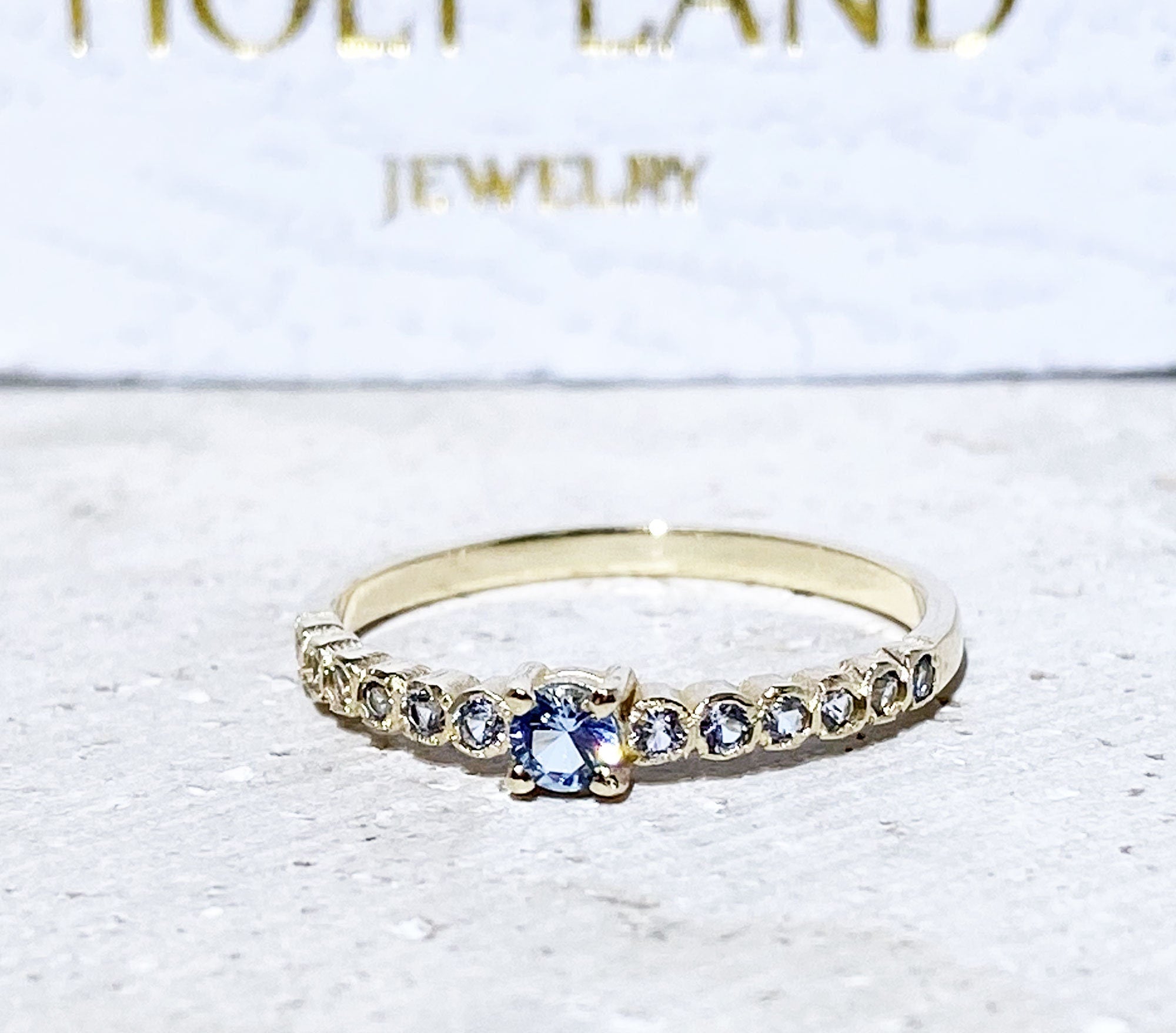 Round Aquamarine Stackable Half Eternity Simple Ring - H.L.Jewelry