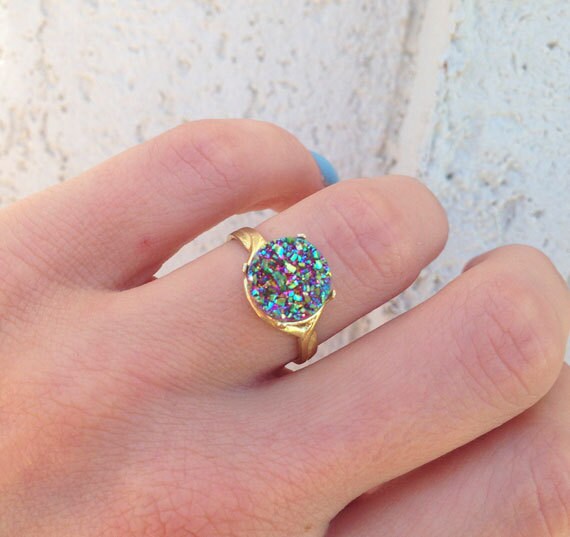 Round Black Druzy Gemstone Statement Ring - H.L.Jewelry