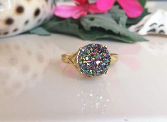 Round Black Druzy Gemstone Statement Ring - H.L.Jewelry