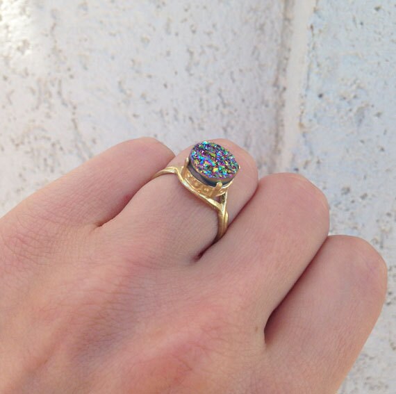 Round Black Druzy Gemstone Statement Ring - H.L.Jewelry