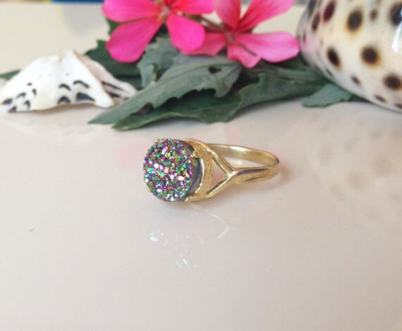 Round Black Druzy Gemstone Statement Ring - H.L.Jewelry