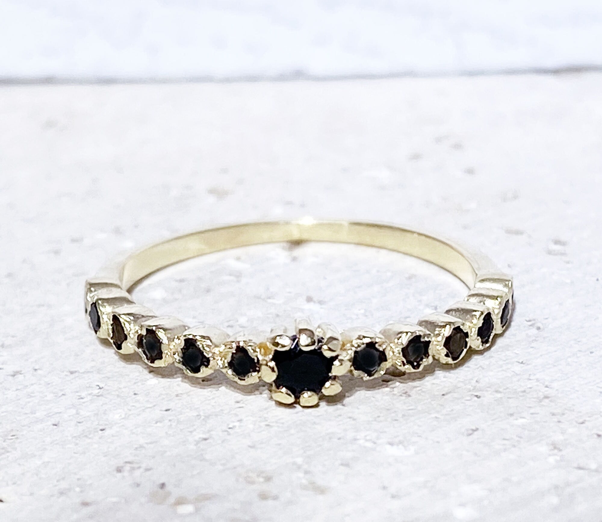 Round Black Onyx Half Eternity Stacking Ring - H.L.Jewelry
