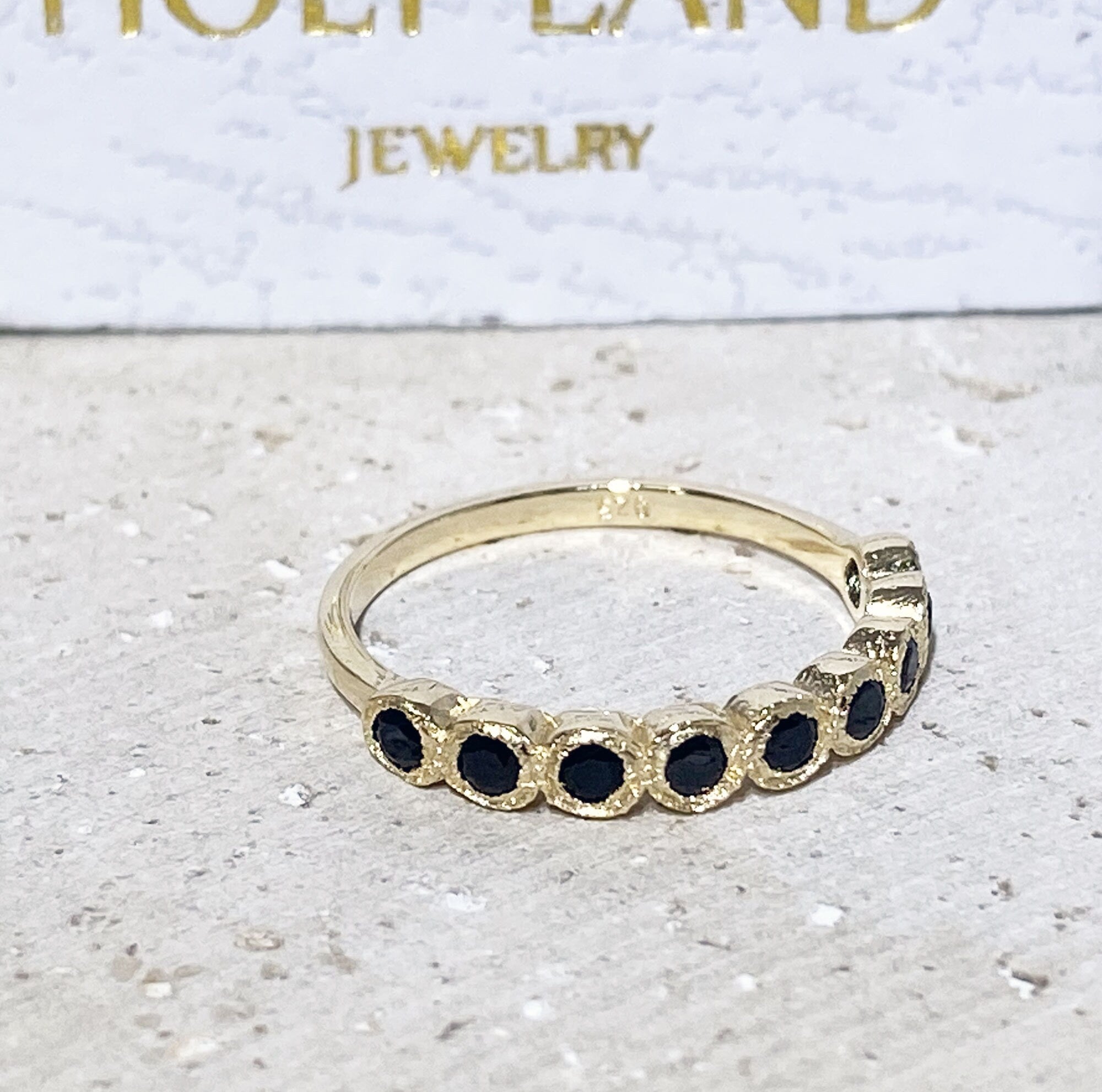 Round Black Onyx Nine Stone Half Eternity Stacking Ring - H.L.Jewelry