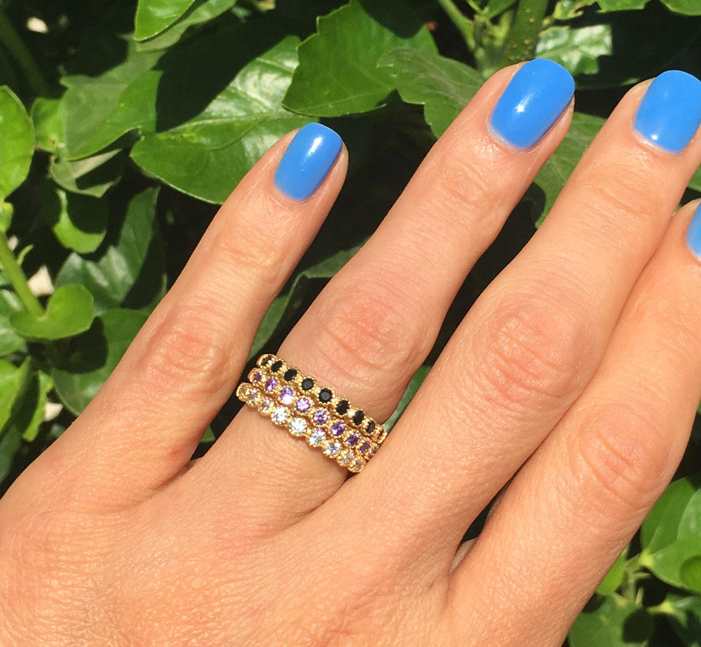 Round Black Onyx Nine Stone Stackable Half Eternity Ring - H.L.Jewelry