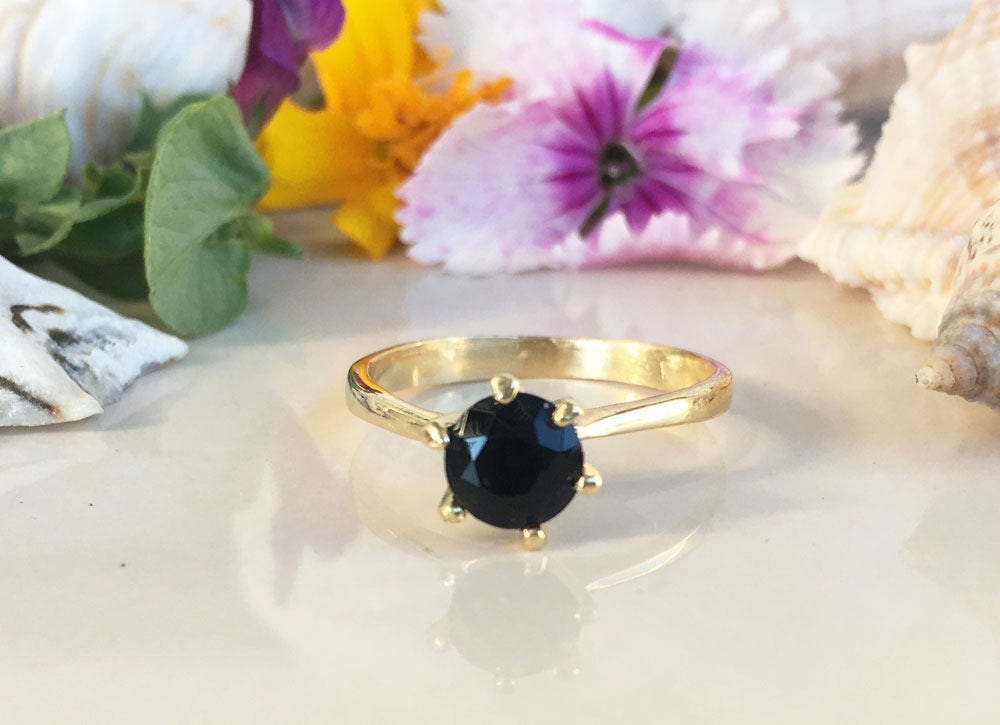 Round Black Onyx Solitaire Ring - H.L.Jewelry
