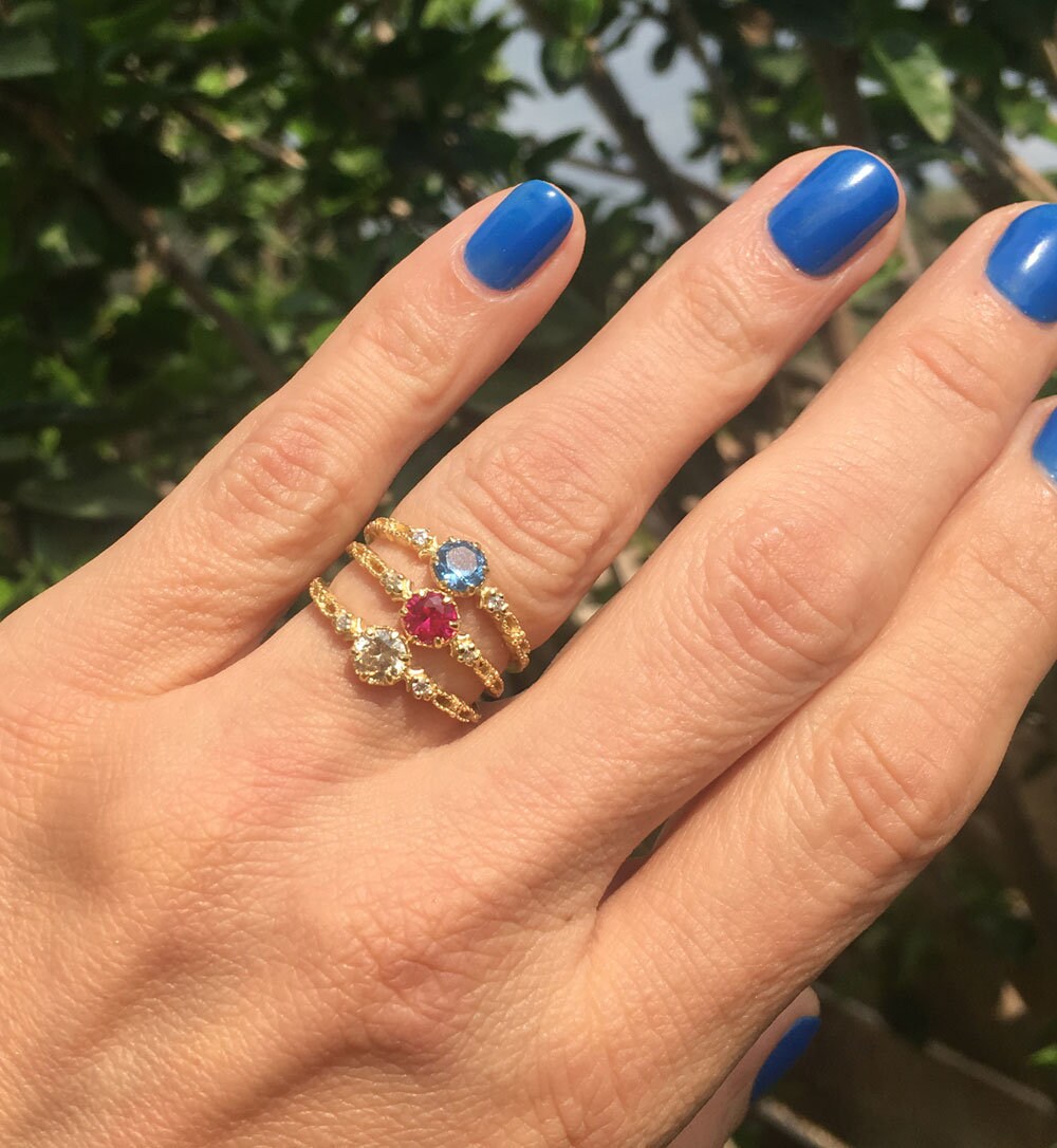 Round Black Onyx Stackable Ring with Clear Quartz Accents - H.L.Jewelry