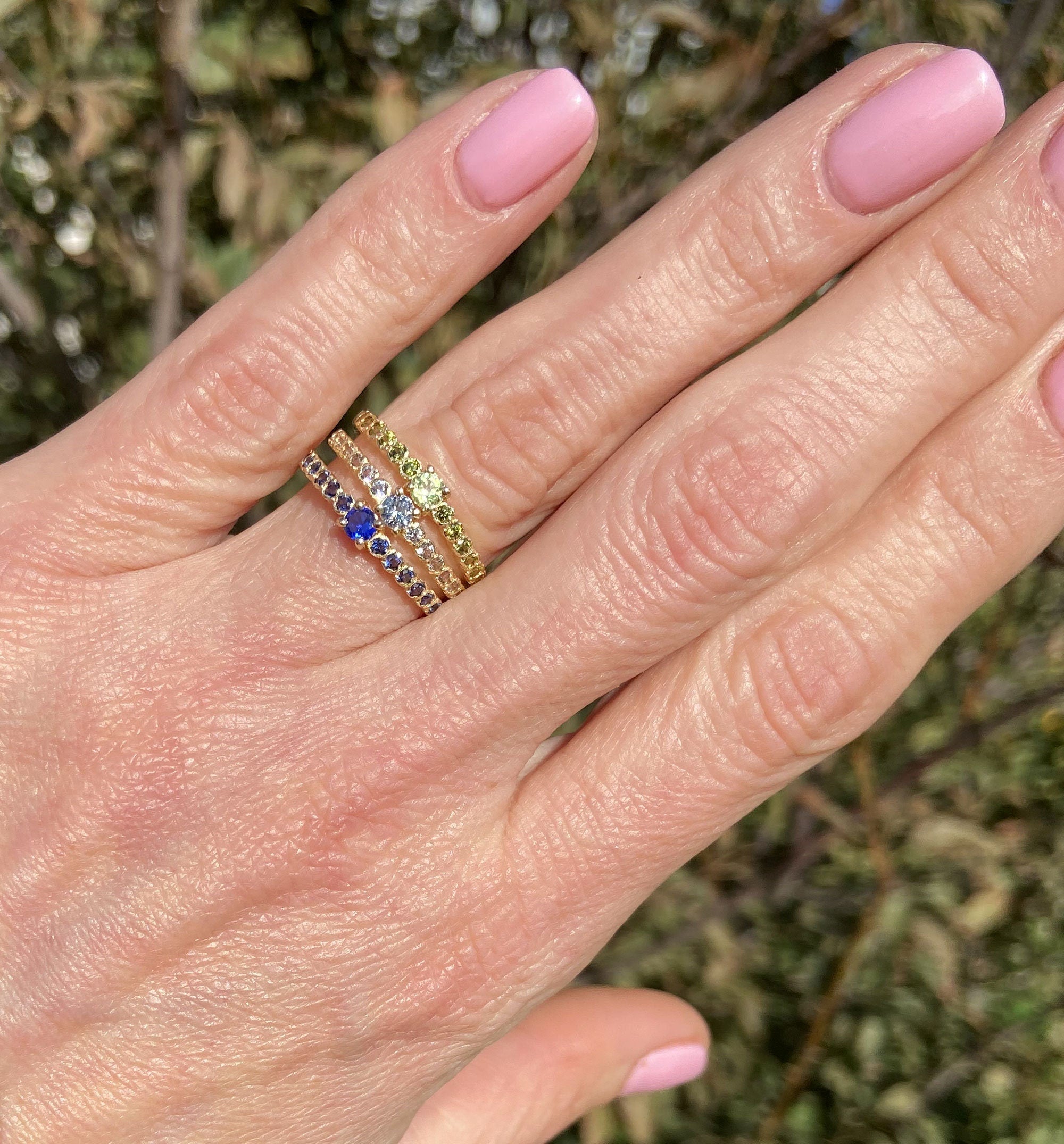 Round Black Onyx Stacking Half Eternity Ring - H.L.Jewelry