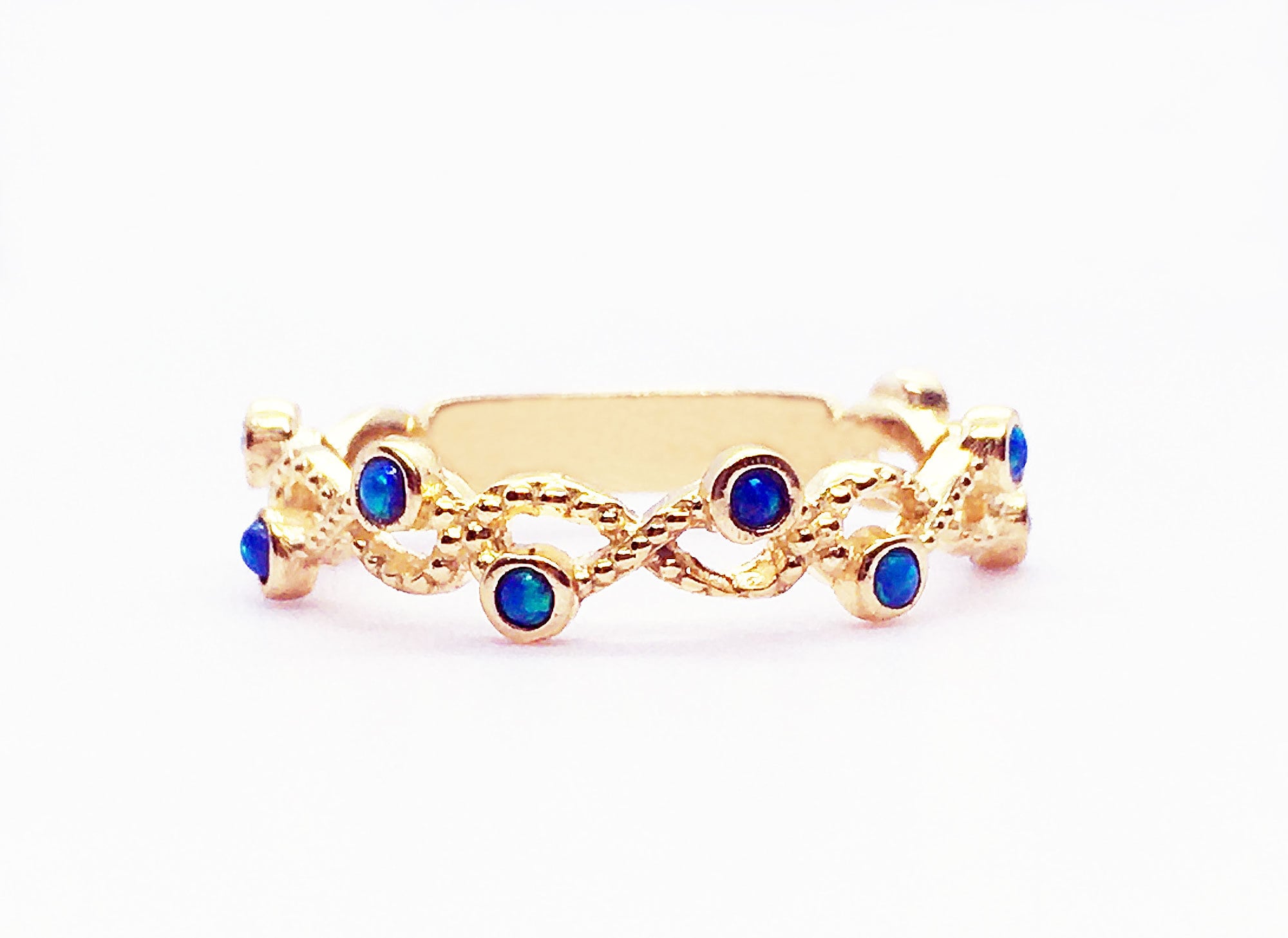 Round Blue Opal Ten Stone Infinity Ring - H.L.Jewelry