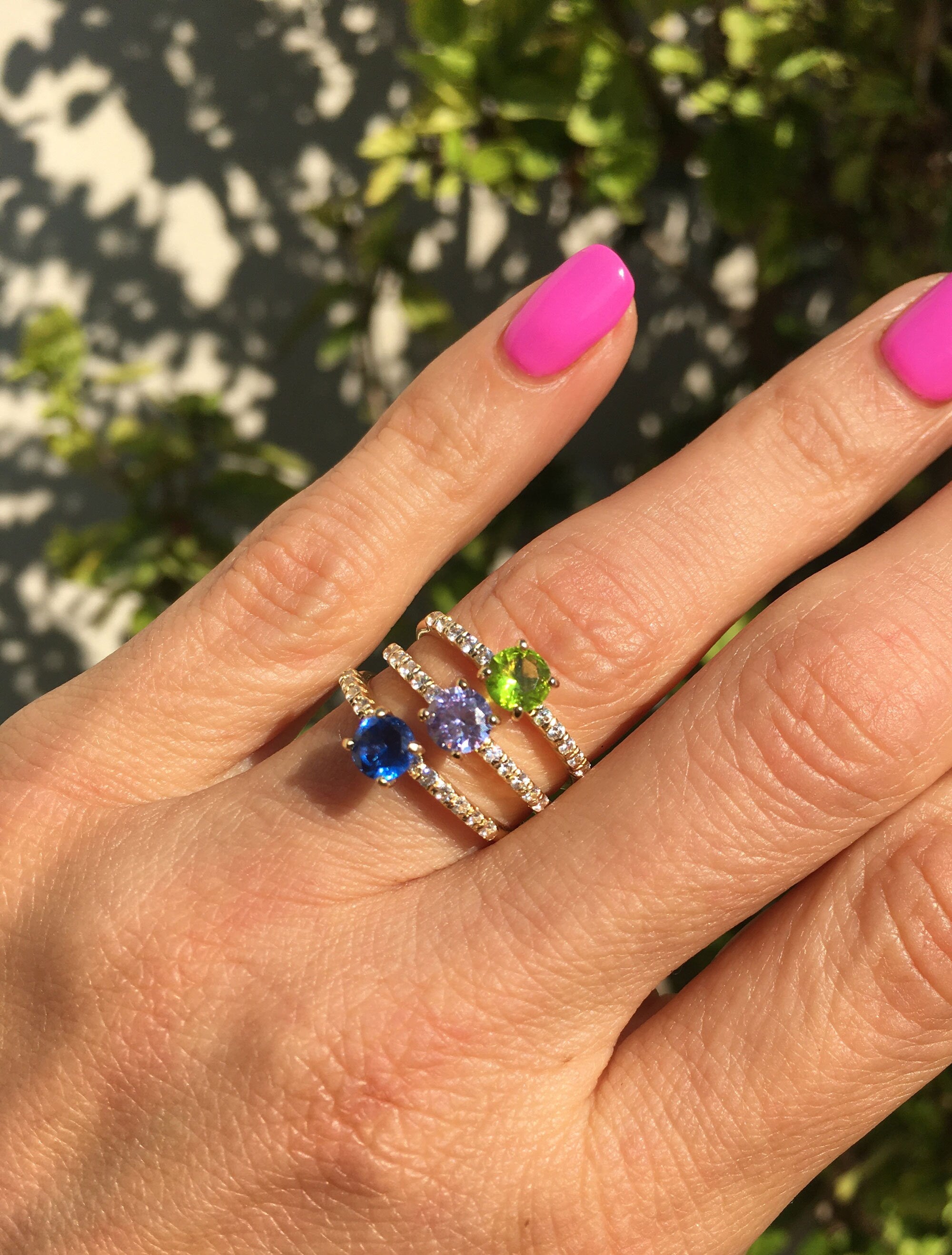 Round Blue Sapphire Delicate Ring with Clear Quartz Accents - H.L.Jewelry