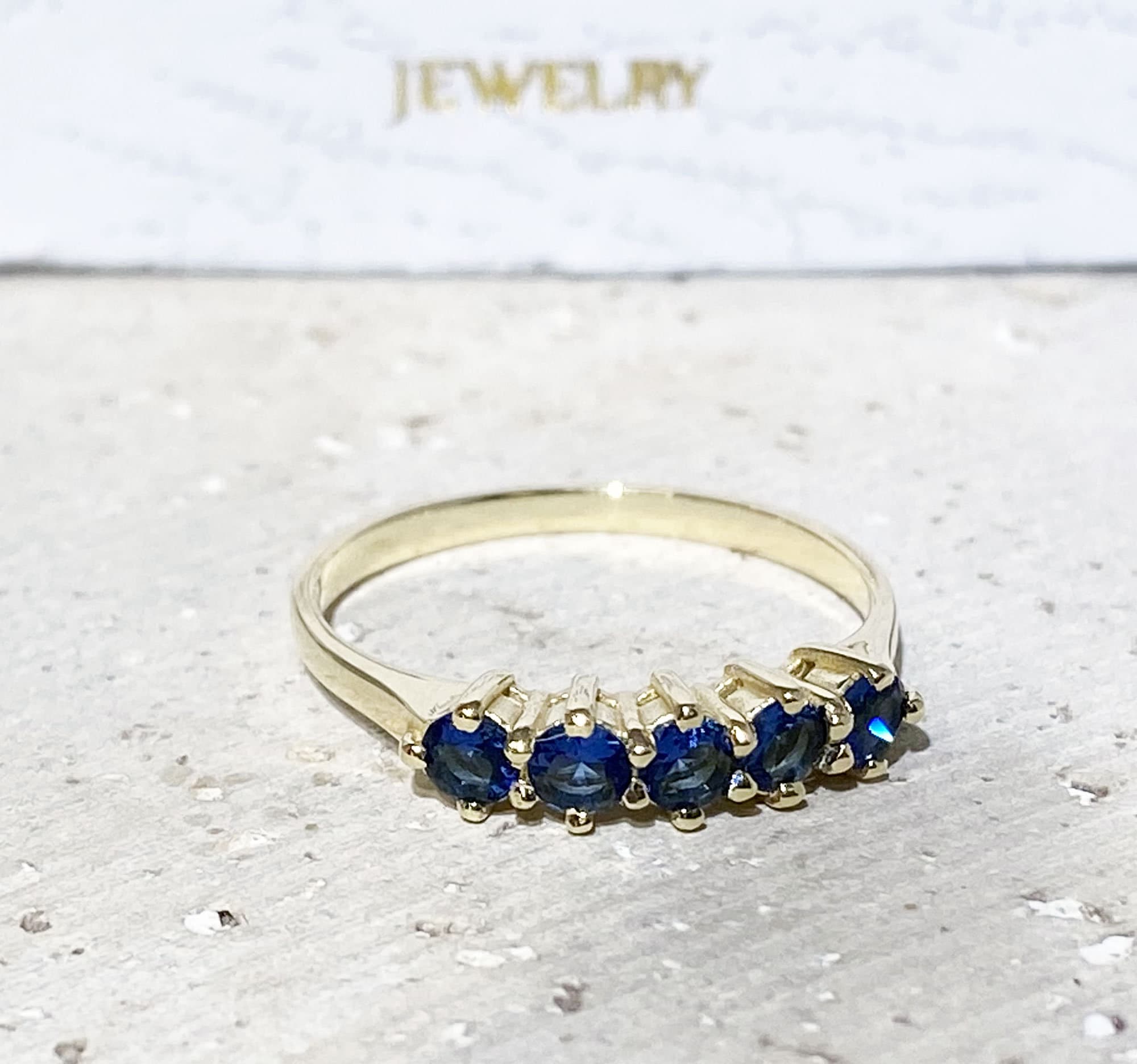 Round Blue Sapphire Five Stone Stacking Ring - H.L.Jewelry