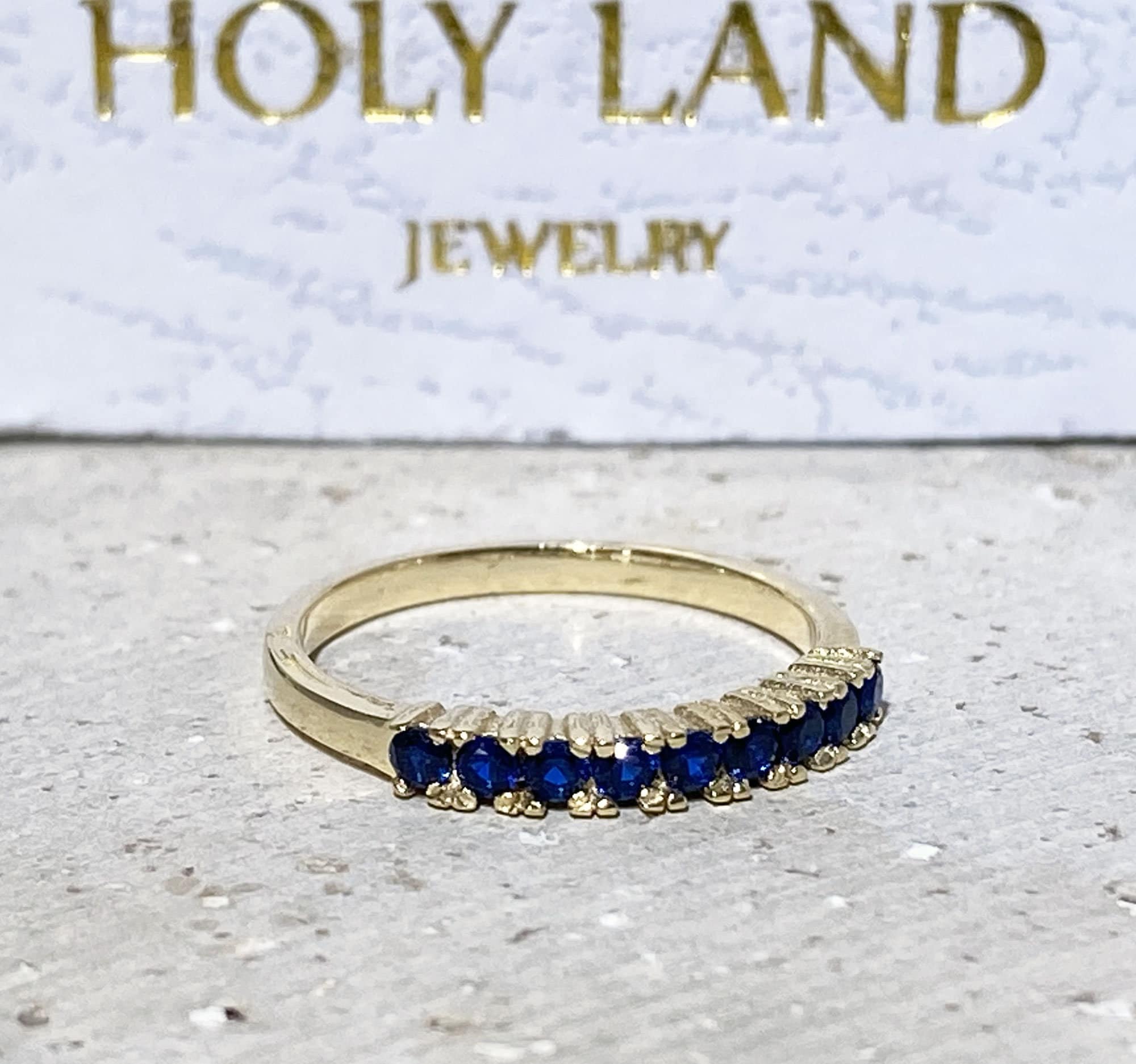 Round Blue Sapphire Nine Stone Stackable Half Eternity Ring - H.L.Jewelry