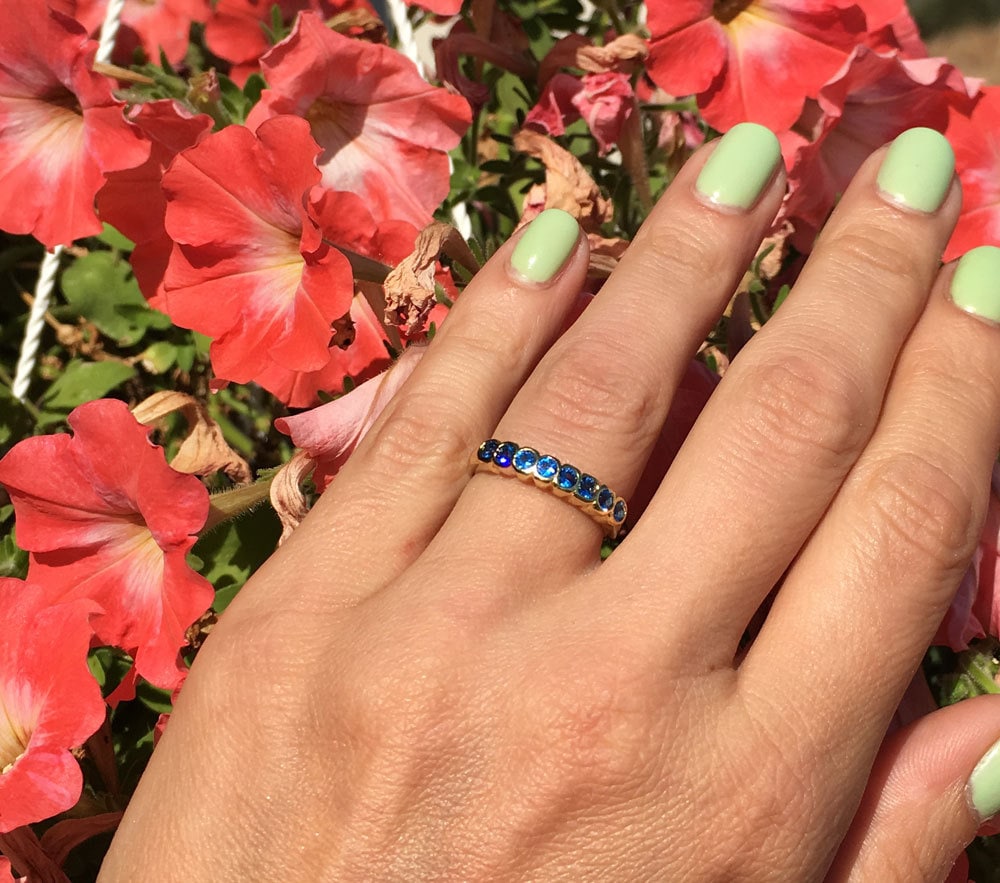 Round Blue Topaz Eight Stone Stacking Half Eternity Ring - H.L.Jewelry