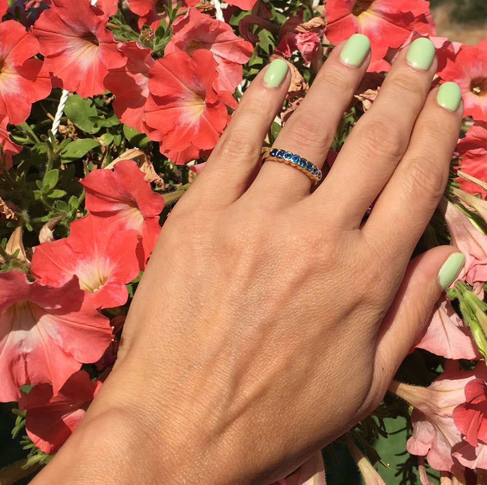 Round Blue Topaz Eight Stone Stacking Half Eternity Ring - H.L.Jewelry