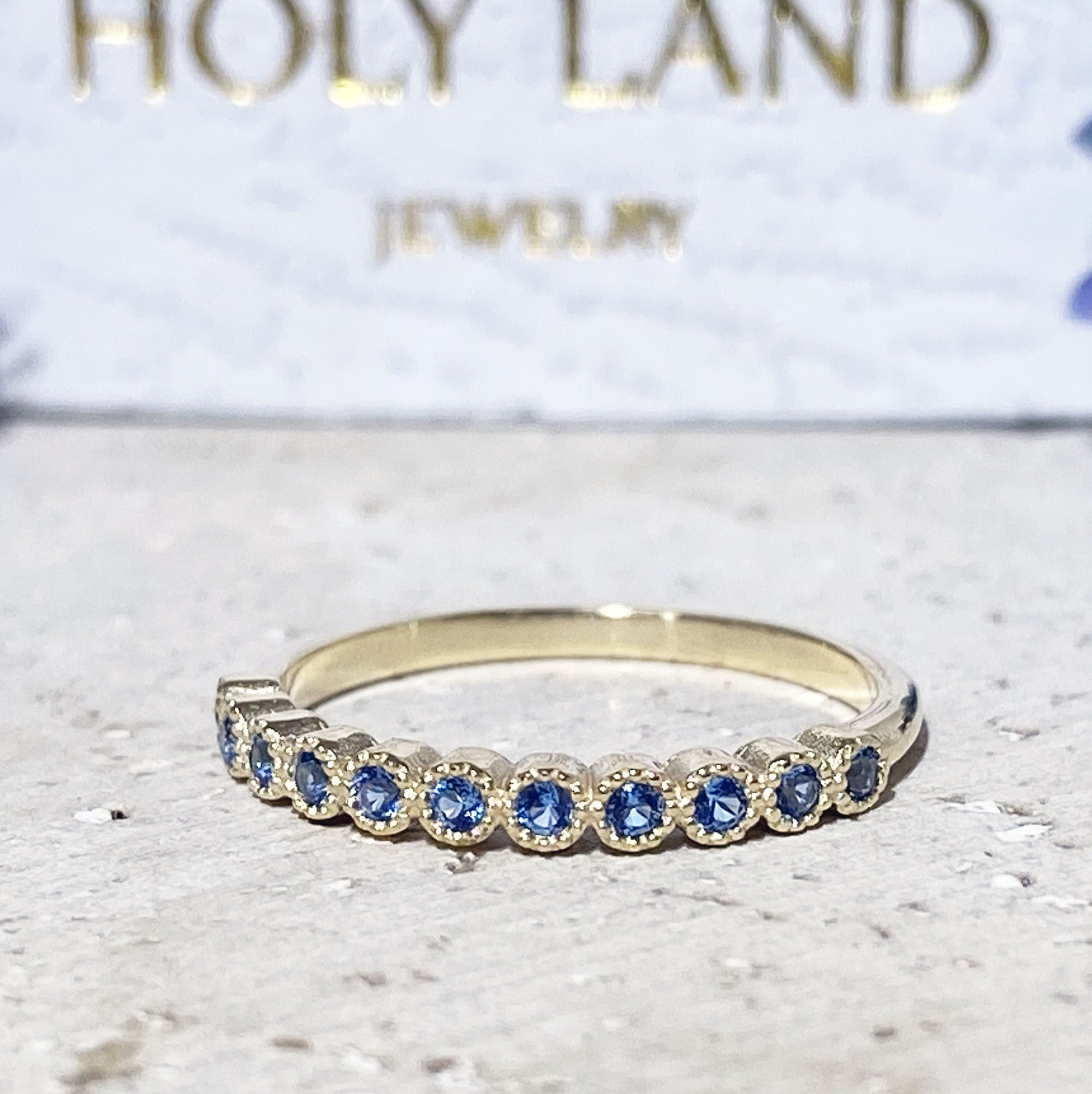Round Blue Topaz Eleven Stone Stacking Half Eternity Ring - H.L.Jewelry