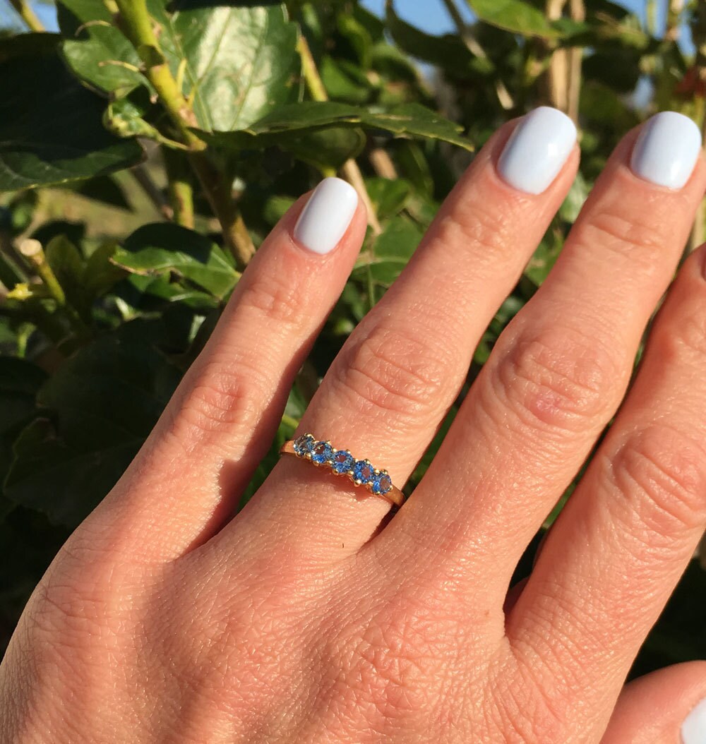 Round Blue Topaz Five Stone Stackable Ring - H.L.Jewelry