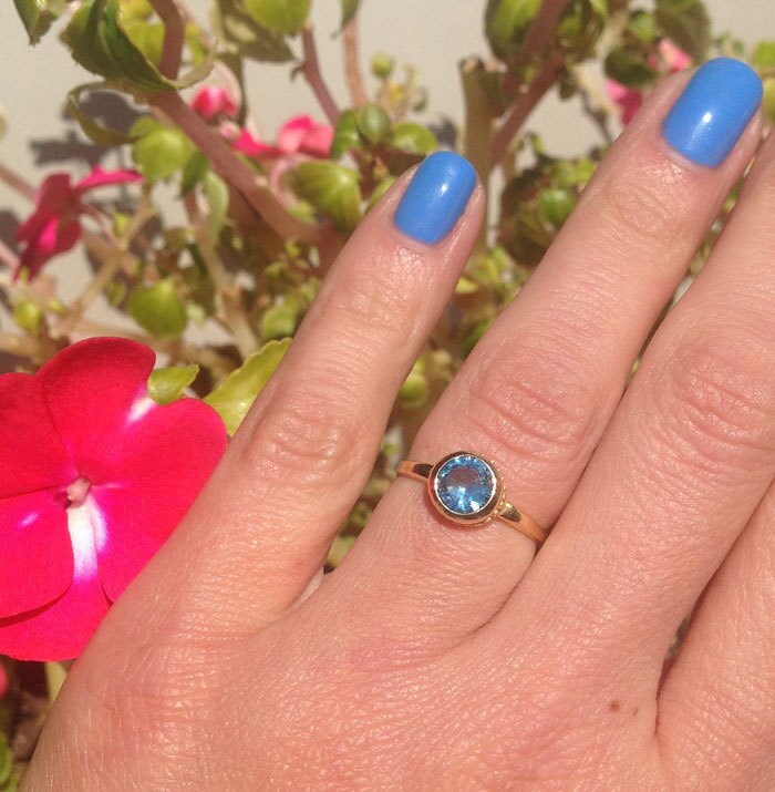 Round Blue Topaz Simple Bezel-Set Ring - H.L.Jewelry