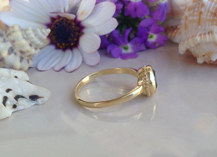 Round Blue Topaz Simple Bezel-Set Ring - H.L.Jewelry