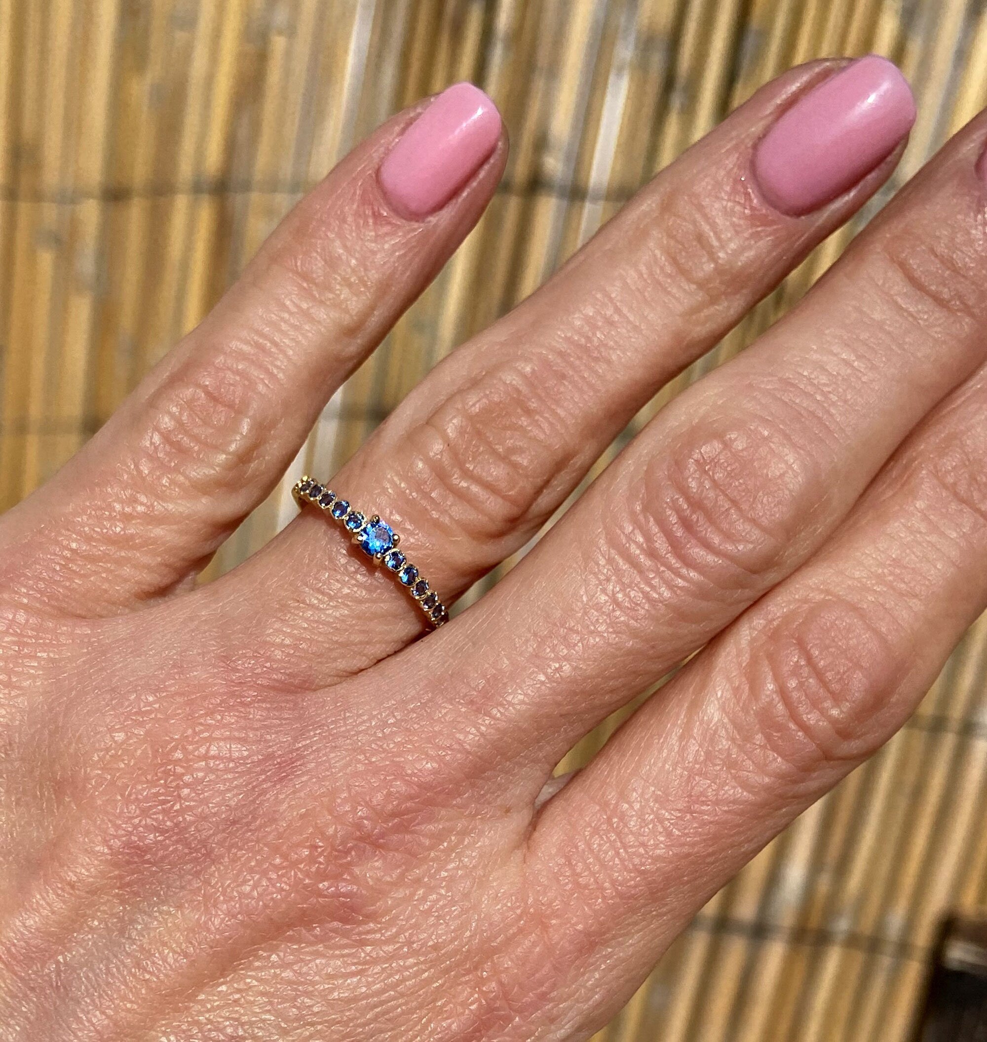 Round Blue Topaz Thirteen-Stone Stackable Half Eternity Ring - H.L.Jewelry