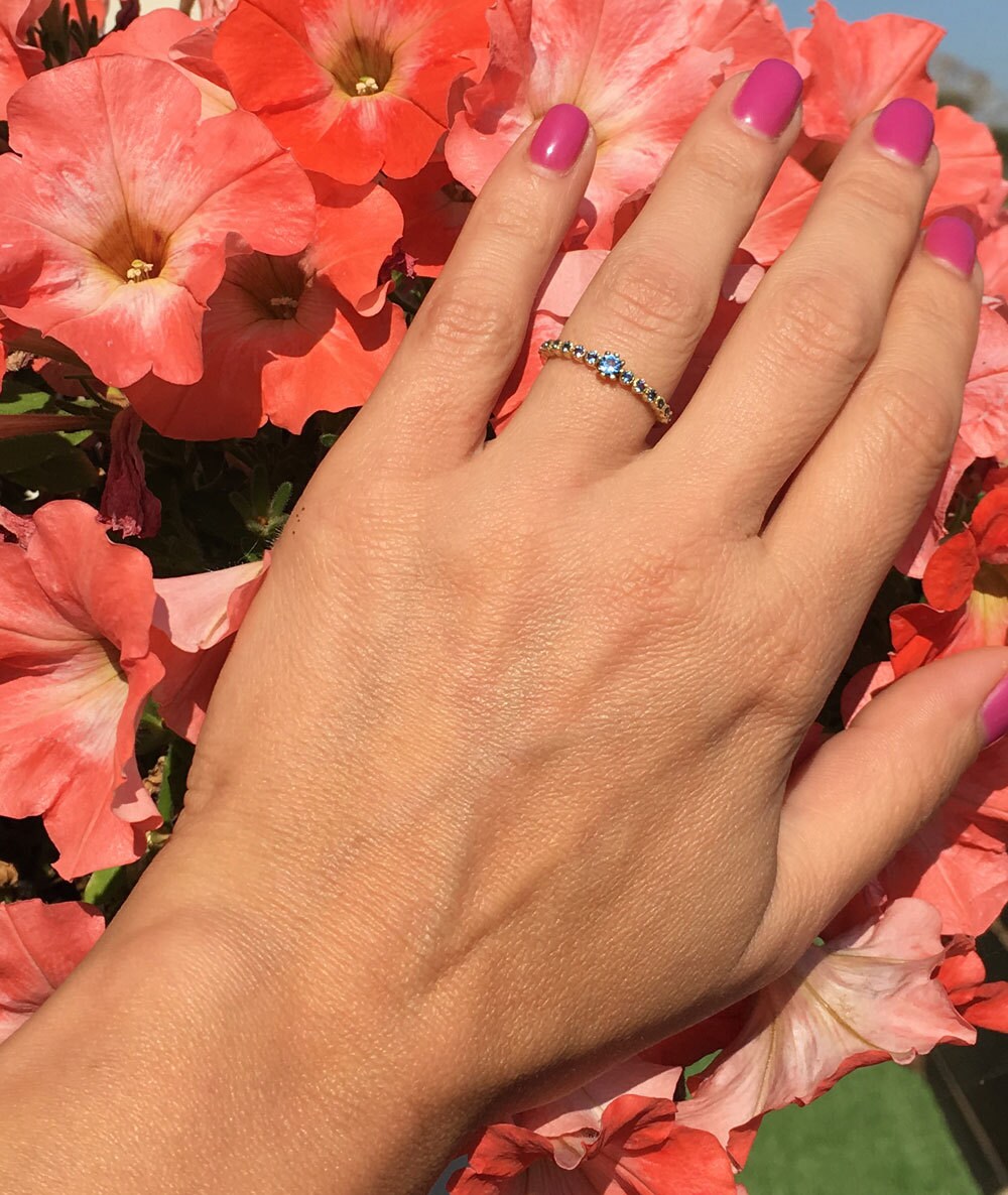 Round Blue Topaz Thirteen-Stone Stacking Half Eternity Ring - H.L.Jewelry
