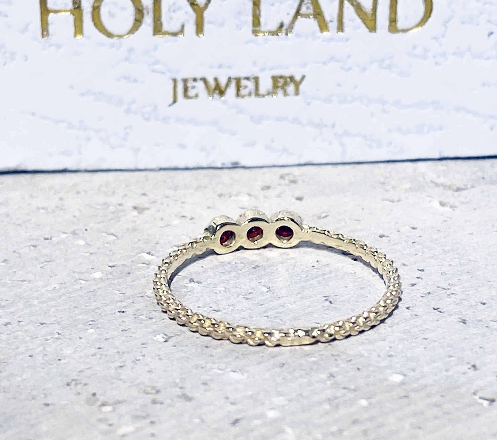 Round Blue Topaz Three Stone Simple Stacking Ring - H.L.Jewelry