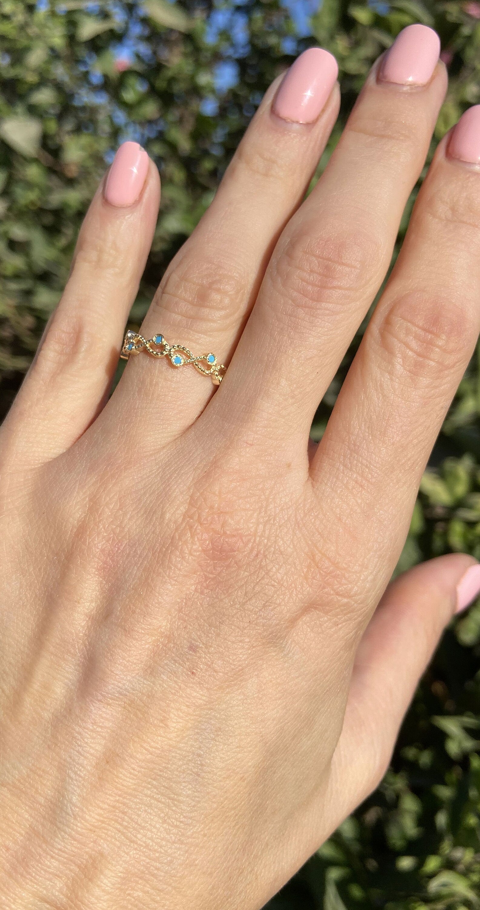 Round Blue Turquoise Ten Stone Infinity Ring - H.L.Jewelry
