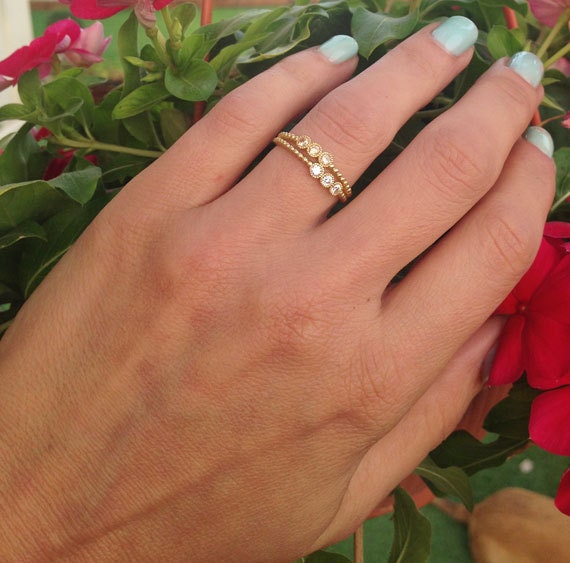 Round Citrine & Clear Quartz Six-Stone Stackable Dual Ring Set - H.L.Jewelry