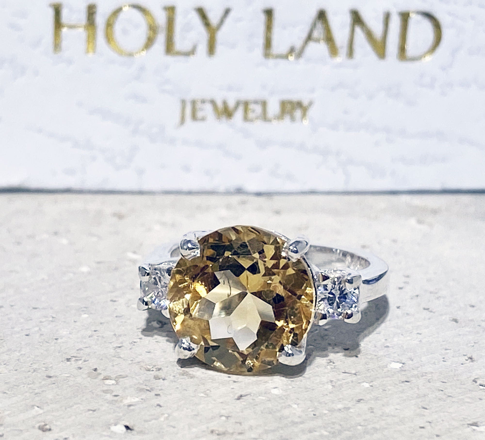 Round Citrine Cocktail Statement Ring with Clear Quartz Accents - H.L.Jewelry