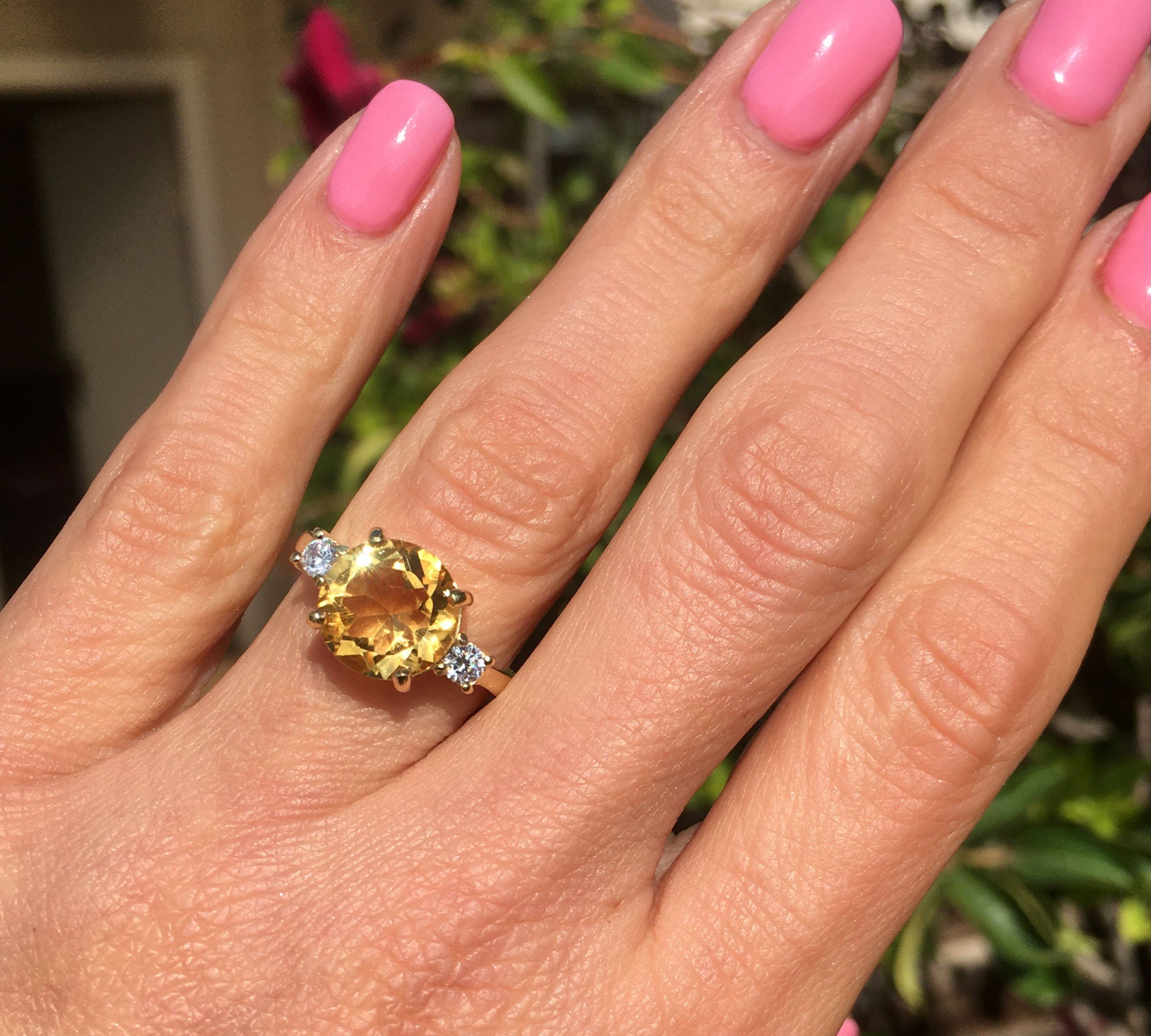 Round Citrine Cocktail Statement Ring with Clear Quartz Accents - H.L.Jewelry