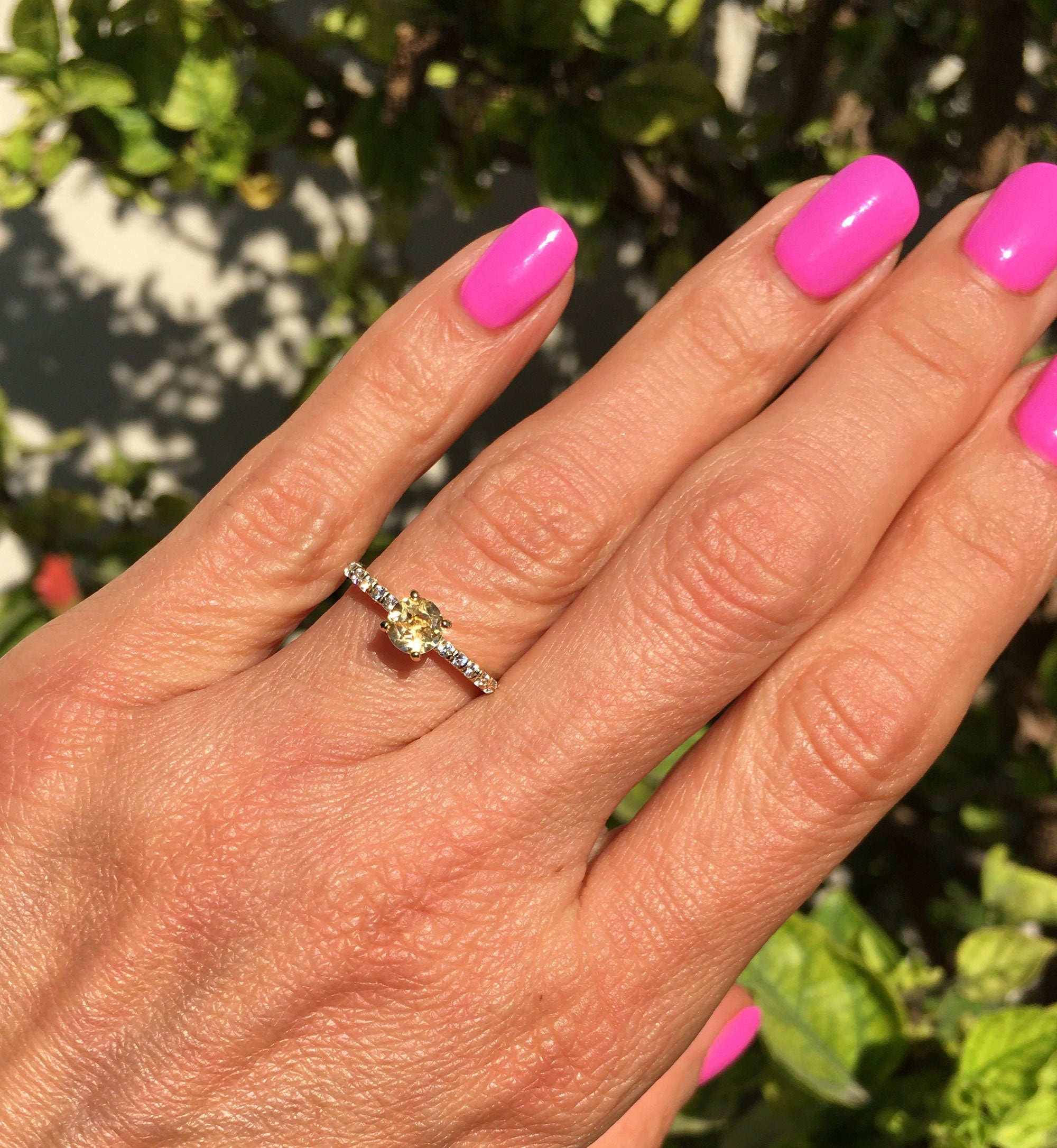 Round Citrine Delicate Ring with Clear Quartz Accents - H.L.Jewelry