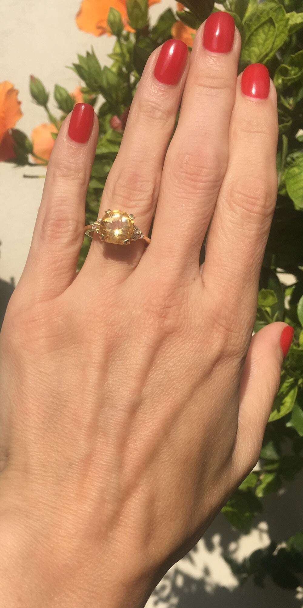 Round Citrine Engagement Ring with Clear Quartz Accents - H.L.Jewelry