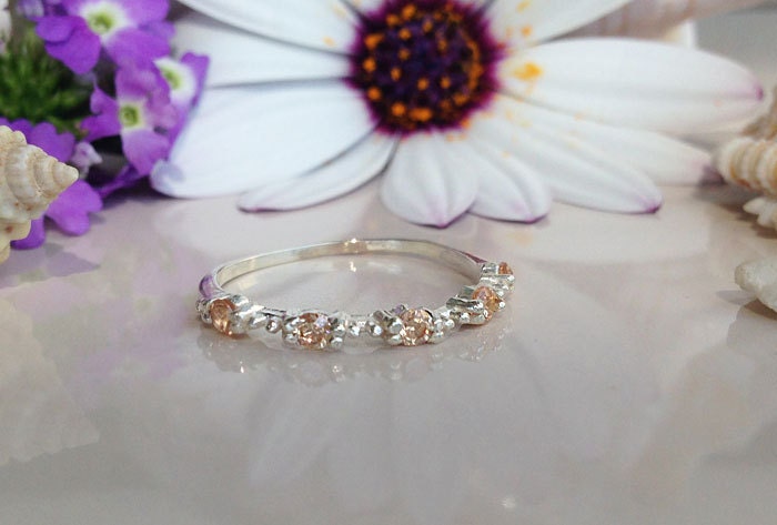 Round Citrine Five Stone Simple Stacking Ring - H.L.Jewelry