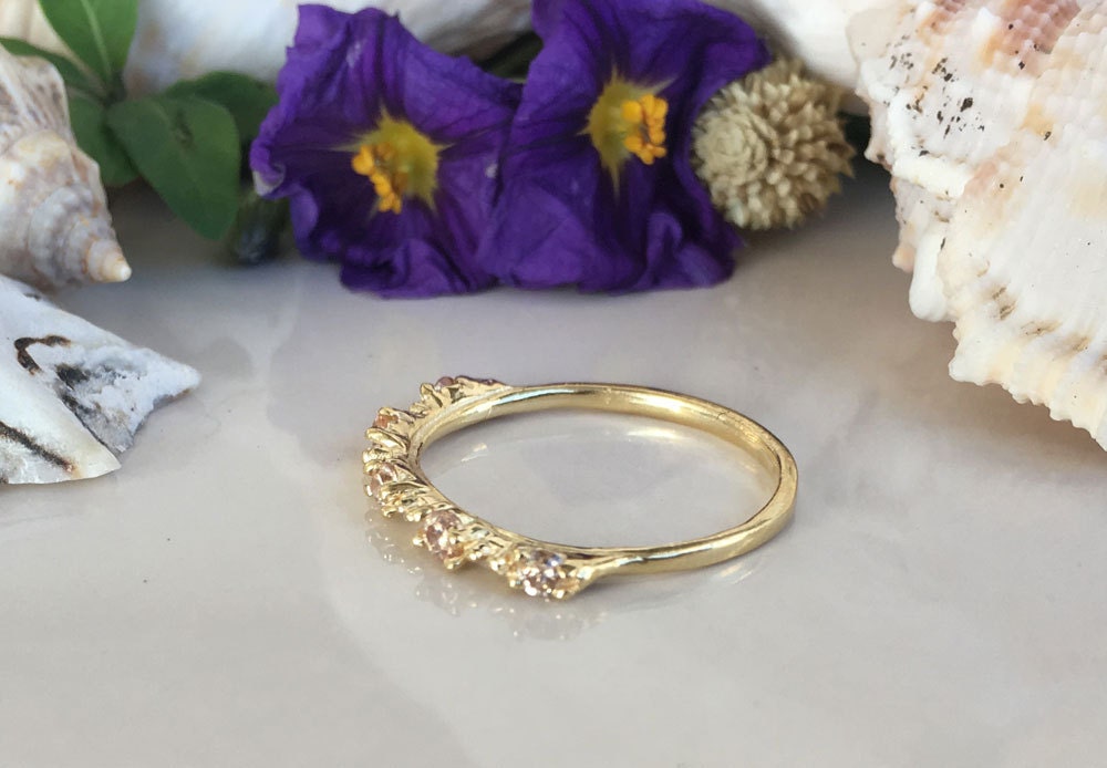 Round Citrine Five Stone Simple Stacking Ring - H.L.Jewelry