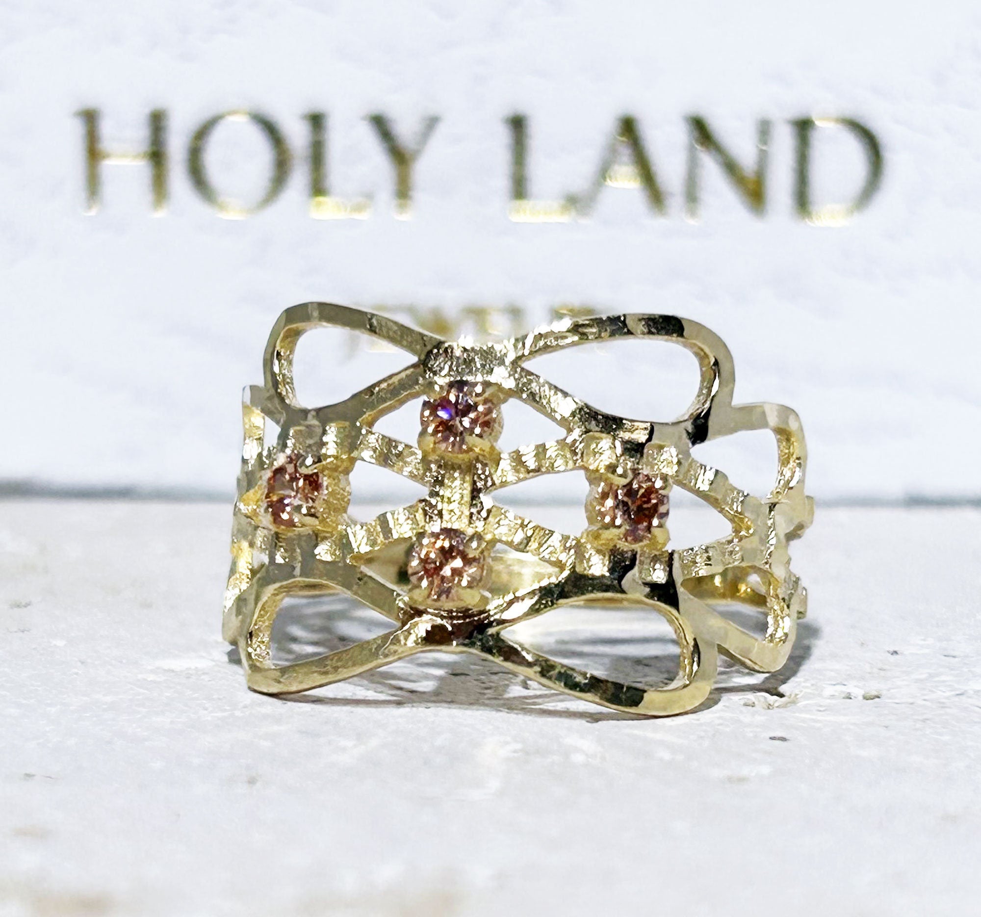 Round Citrine Four Stone Hammered Band Ring - H.L.Jewelry