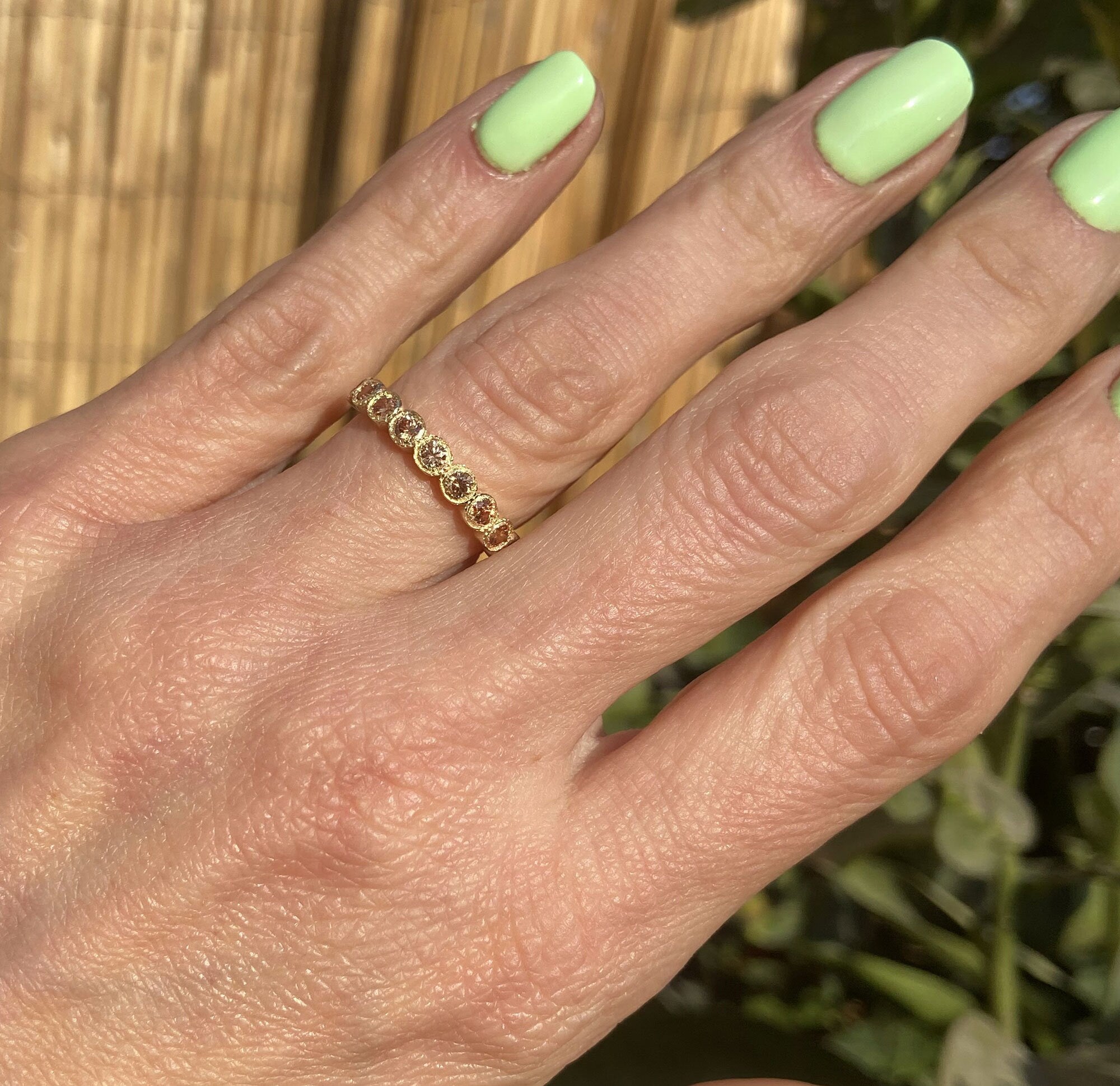 Round Citrine Nine Stone Stacking Half Eternity Bezel Ring - H.L.Jewelry