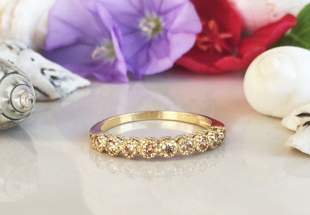 Round Citrine Nine Stone Stacking Half Eternity Ring - H.L.Jewelry