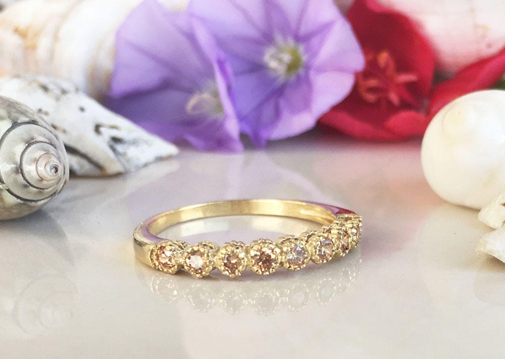 Round Citrine Nine Stone Stacking Half Eternity Ring - H.L.Jewelry