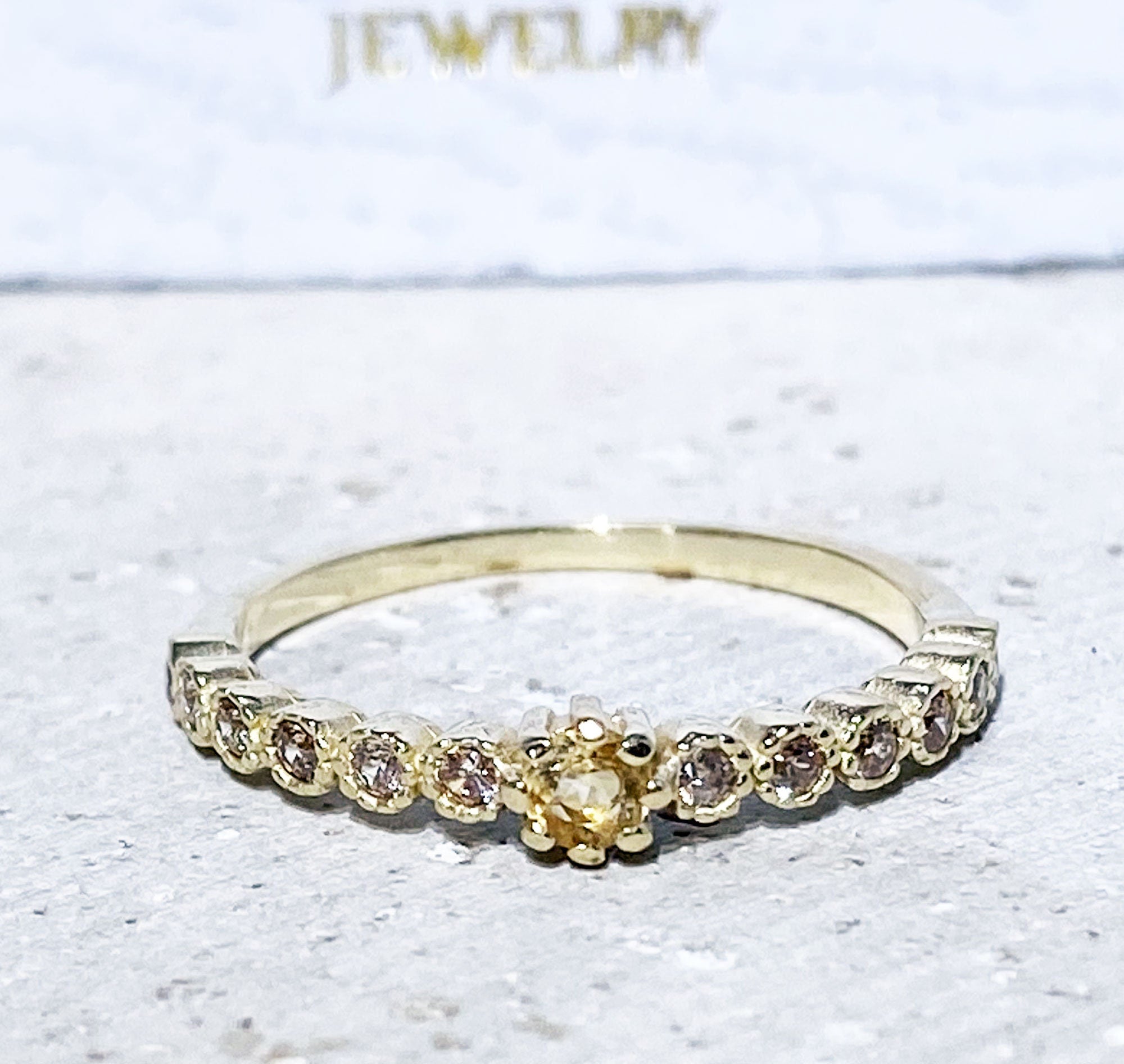 Round Citrine Thirteen Stone Stackable Half Eternity Ring - H.L.Jewelry