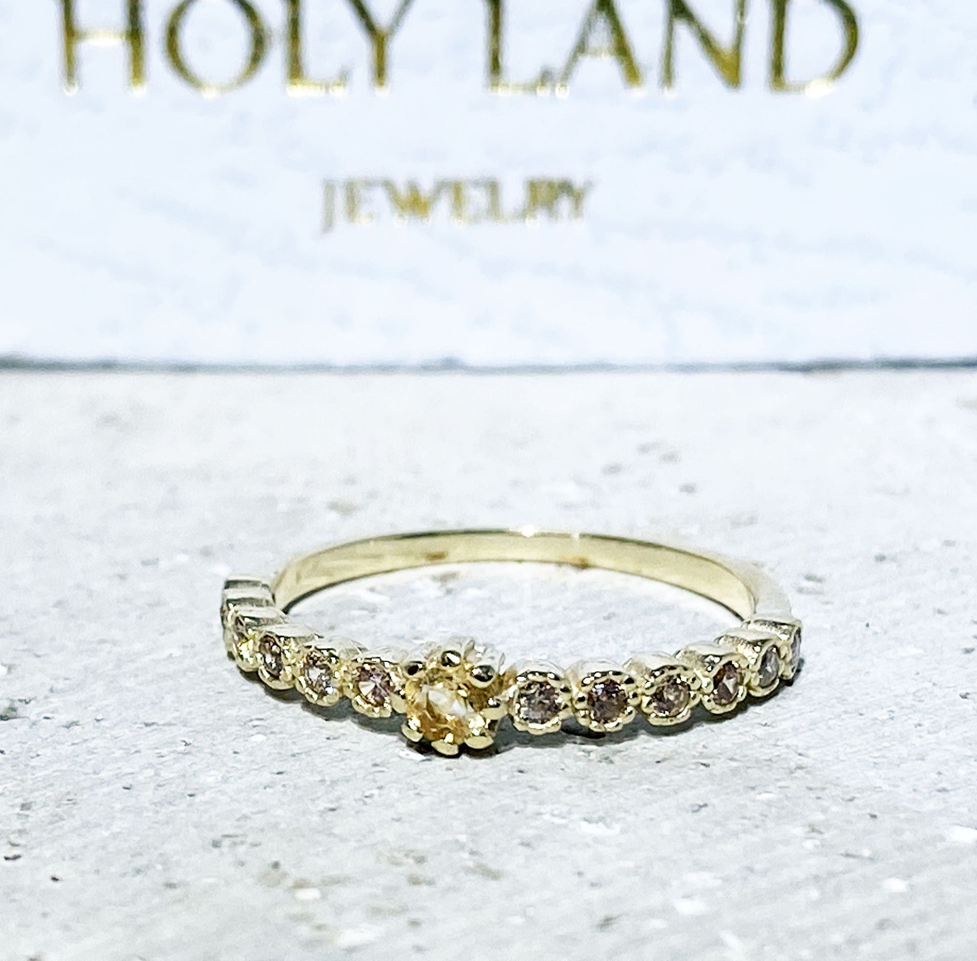 Round Citrine Thirteen Stone Stackable Half Eternity Ring - H.L.Jewelry