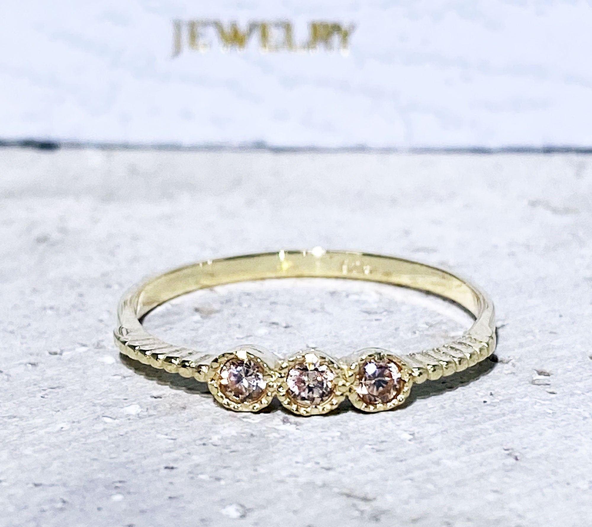 Round Citrine Three Stone Simple Stackable Ring - H.L.Jewelry
