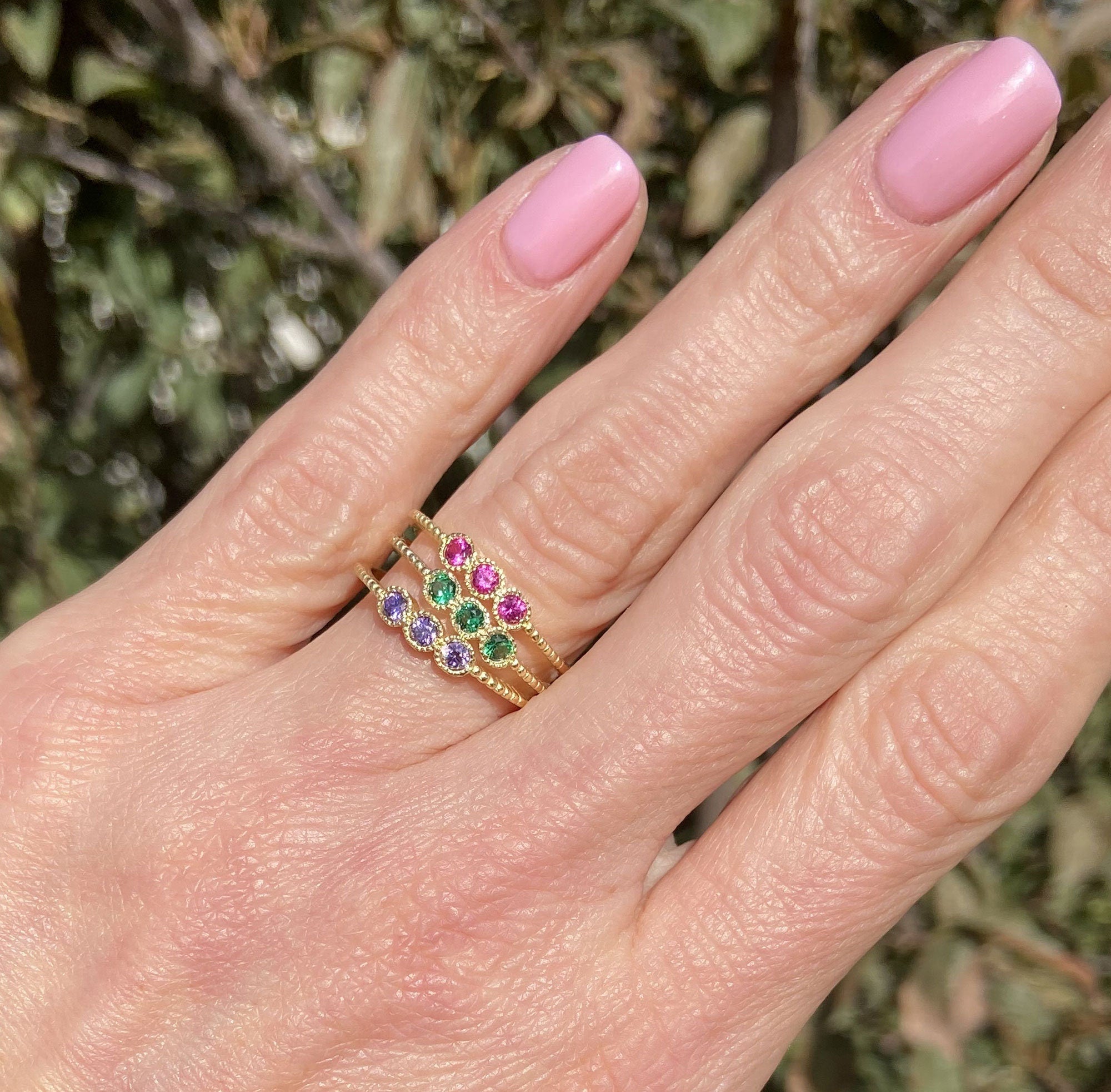 Round Citrine Three Stone Simple Stackable Ring - H.L.Jewelry