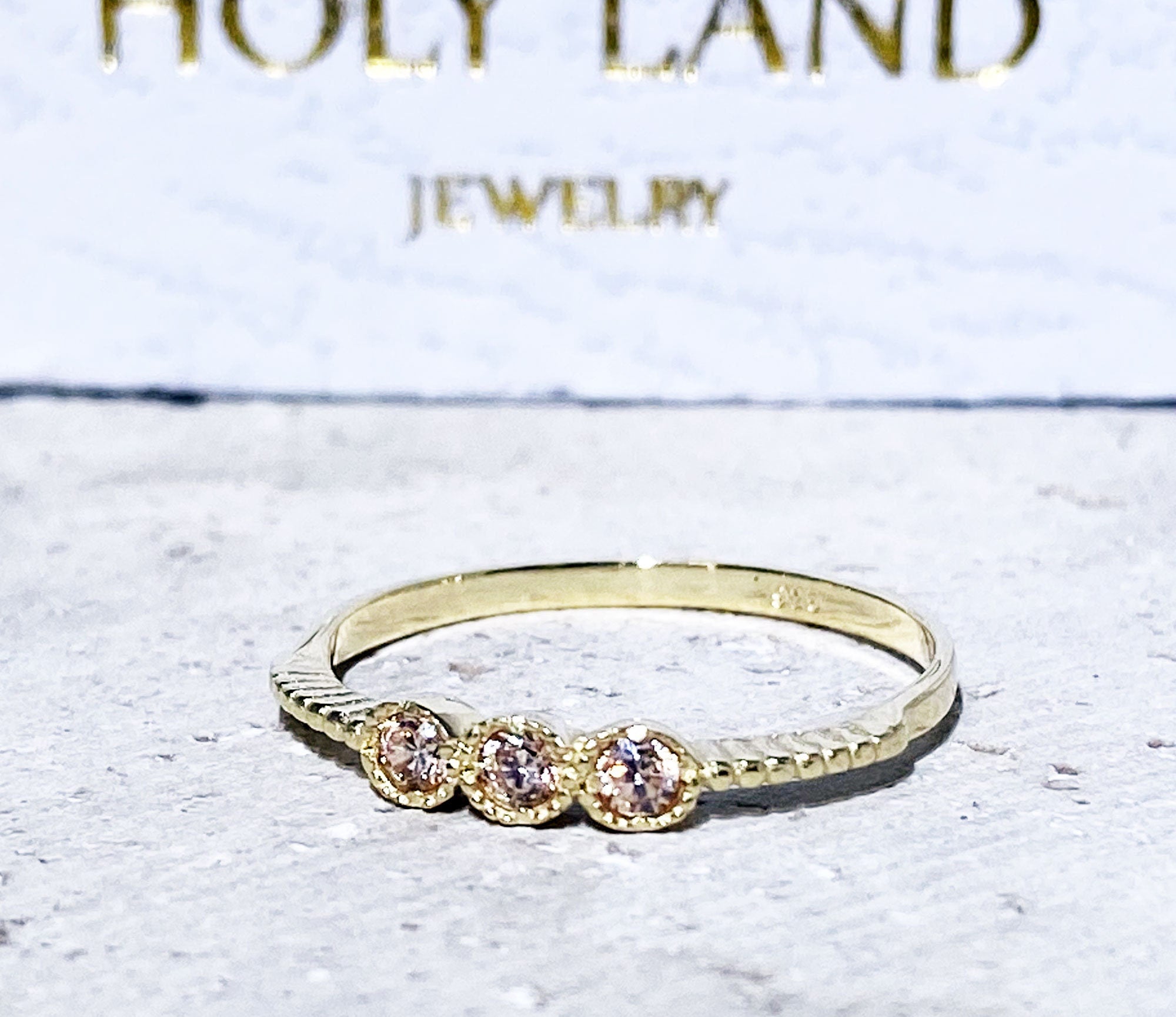Round Citrine Three Stone Simple Stackable Ring - H.L.Jewelry
