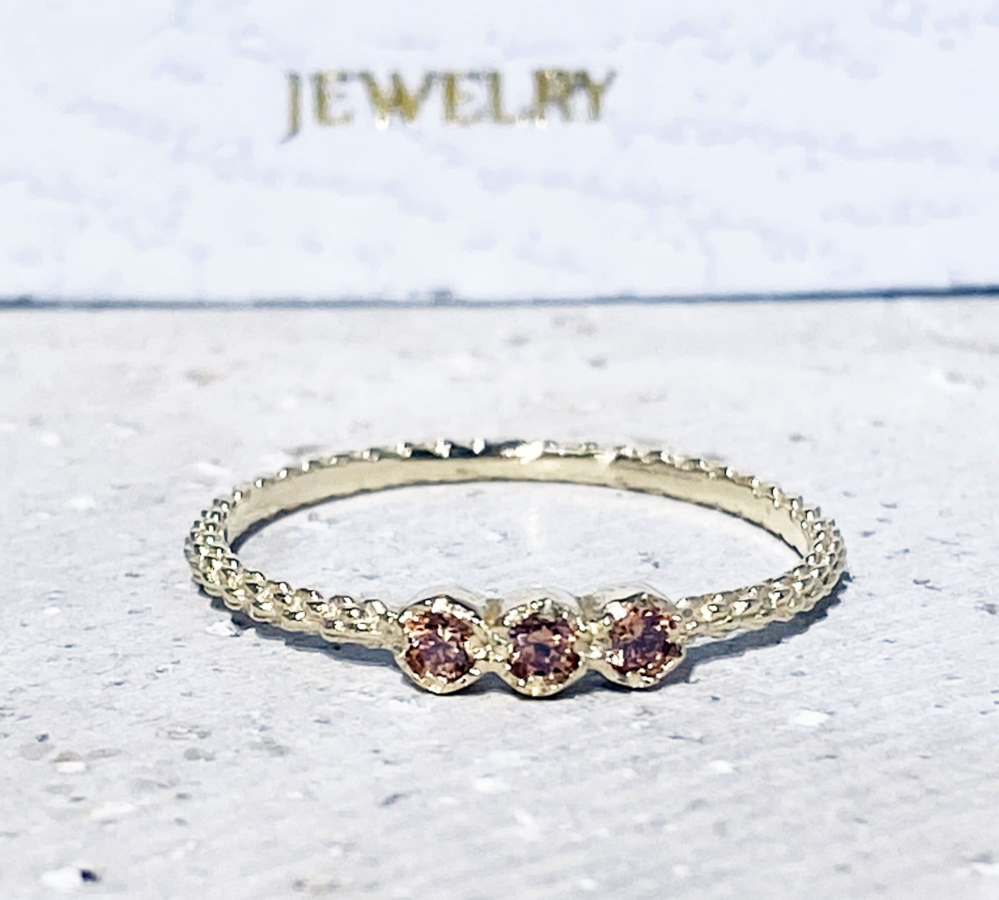 Round Citrine Three Stone Simple Stacking Ring - H.L.Jewelry