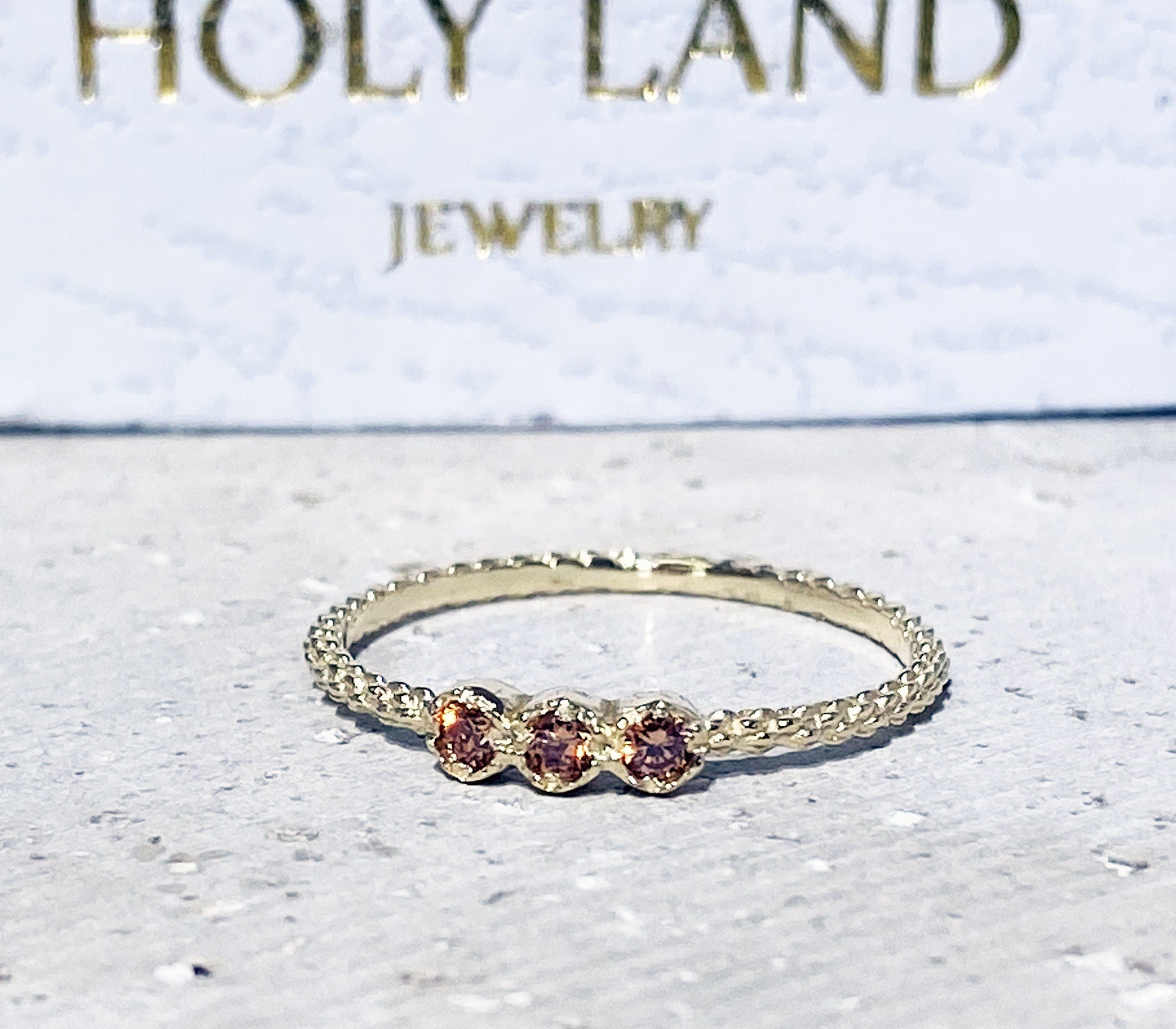 Round Citrine Three Stone Simple Stacking Ring - H.L.Jewelry