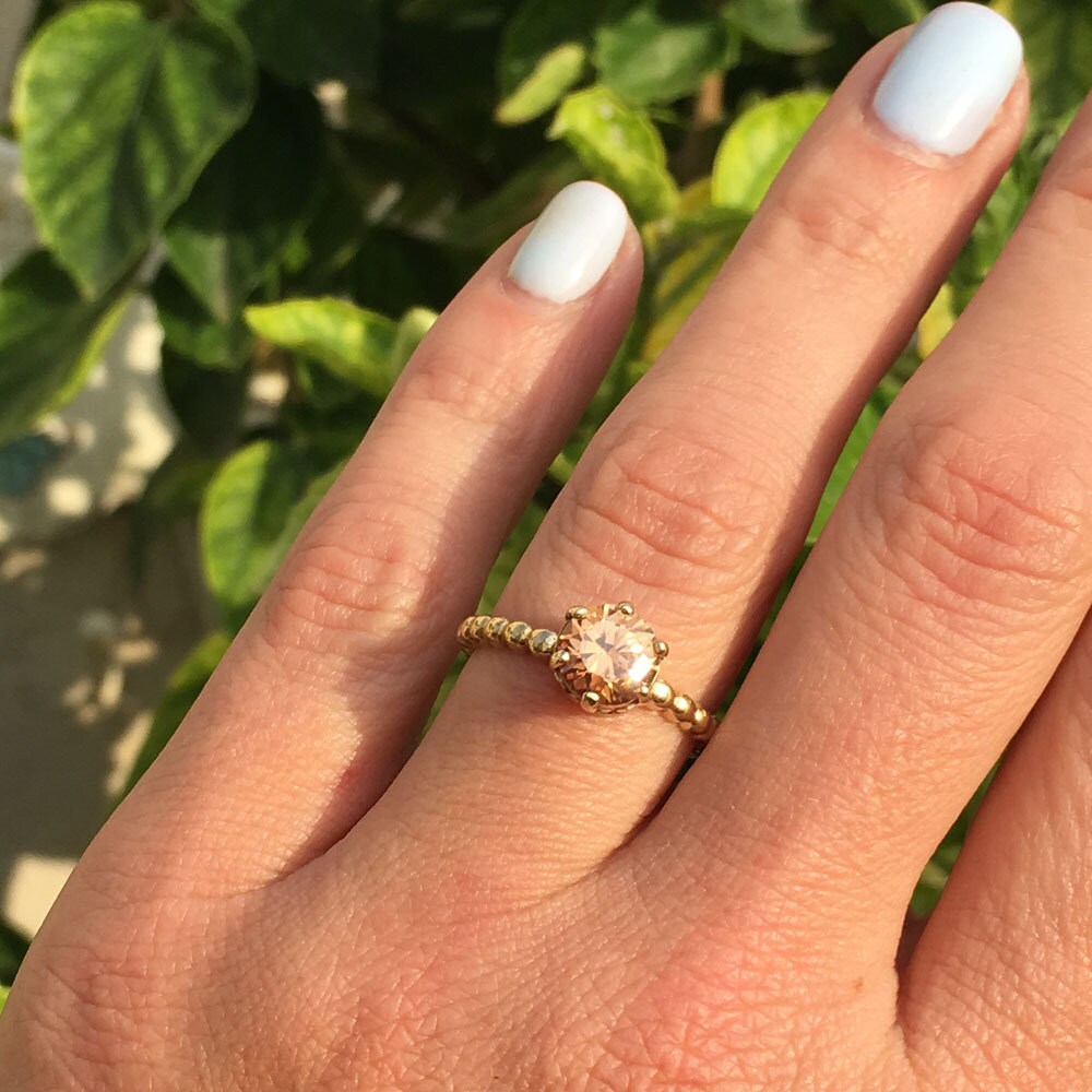 Round Citrine Vintage Beaded Band Ring - H.L.Jewelry
