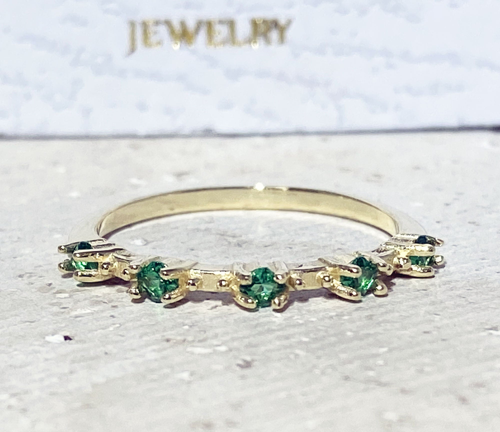 Round Emerald Five Stone Simple Stacking Ring - H.L.Jewelry