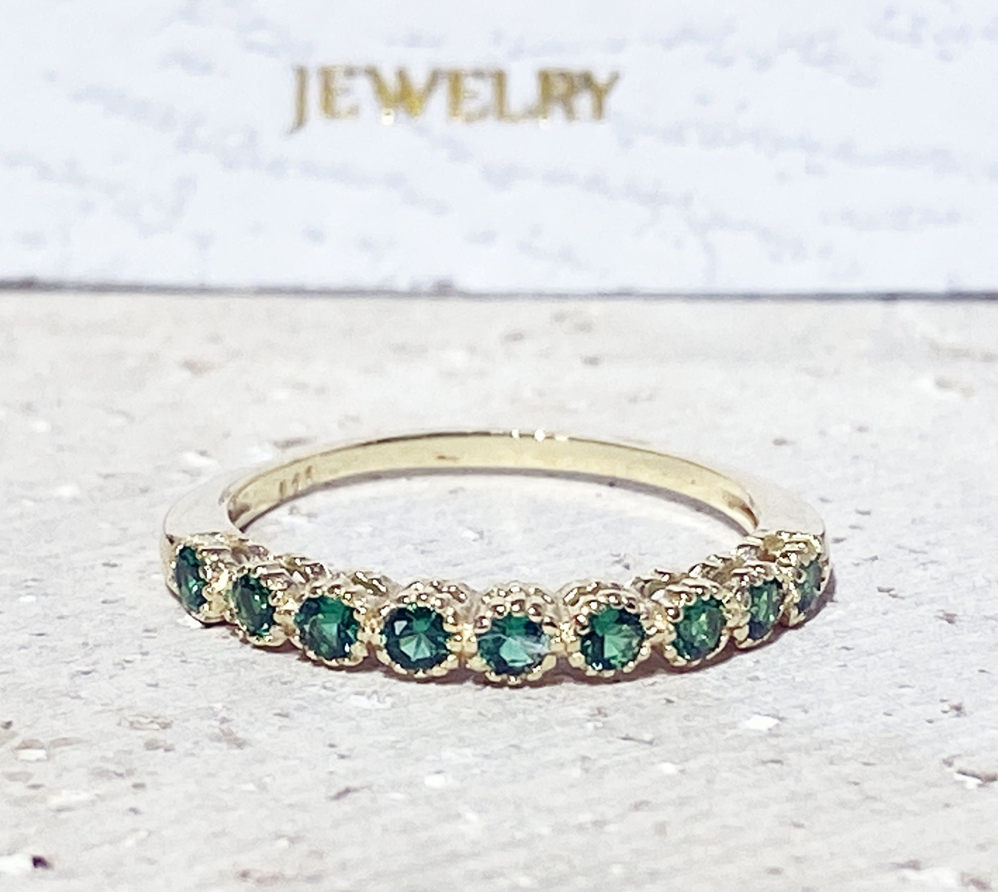 Round Emerald Nine Stone Stacking Half Eternity Ring - H.L.Jewelry