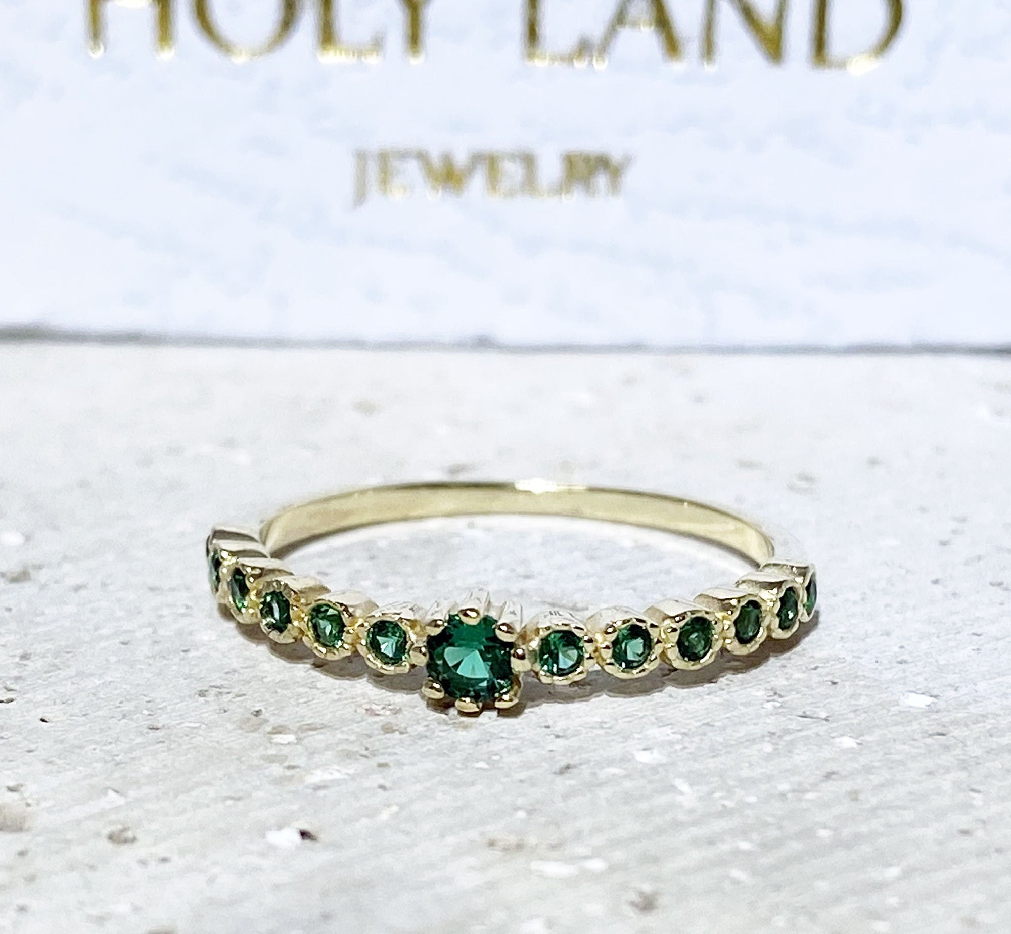 Round Emerald Thirteen Stone Stackable Half Eternity Ring - H.L.Jewelry