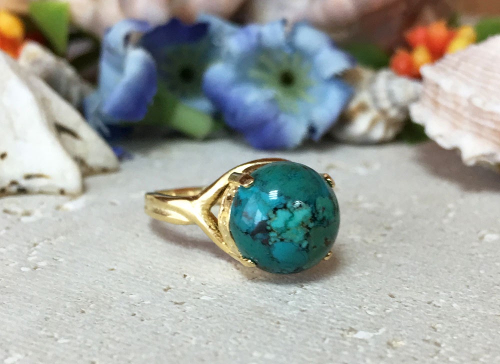 Round Green Turquoise Cocktail Statement Ring - H.L.Jewelry