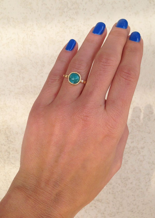Round Green Turquoise Simple Hammered Band Ring - H.L.Jewelry